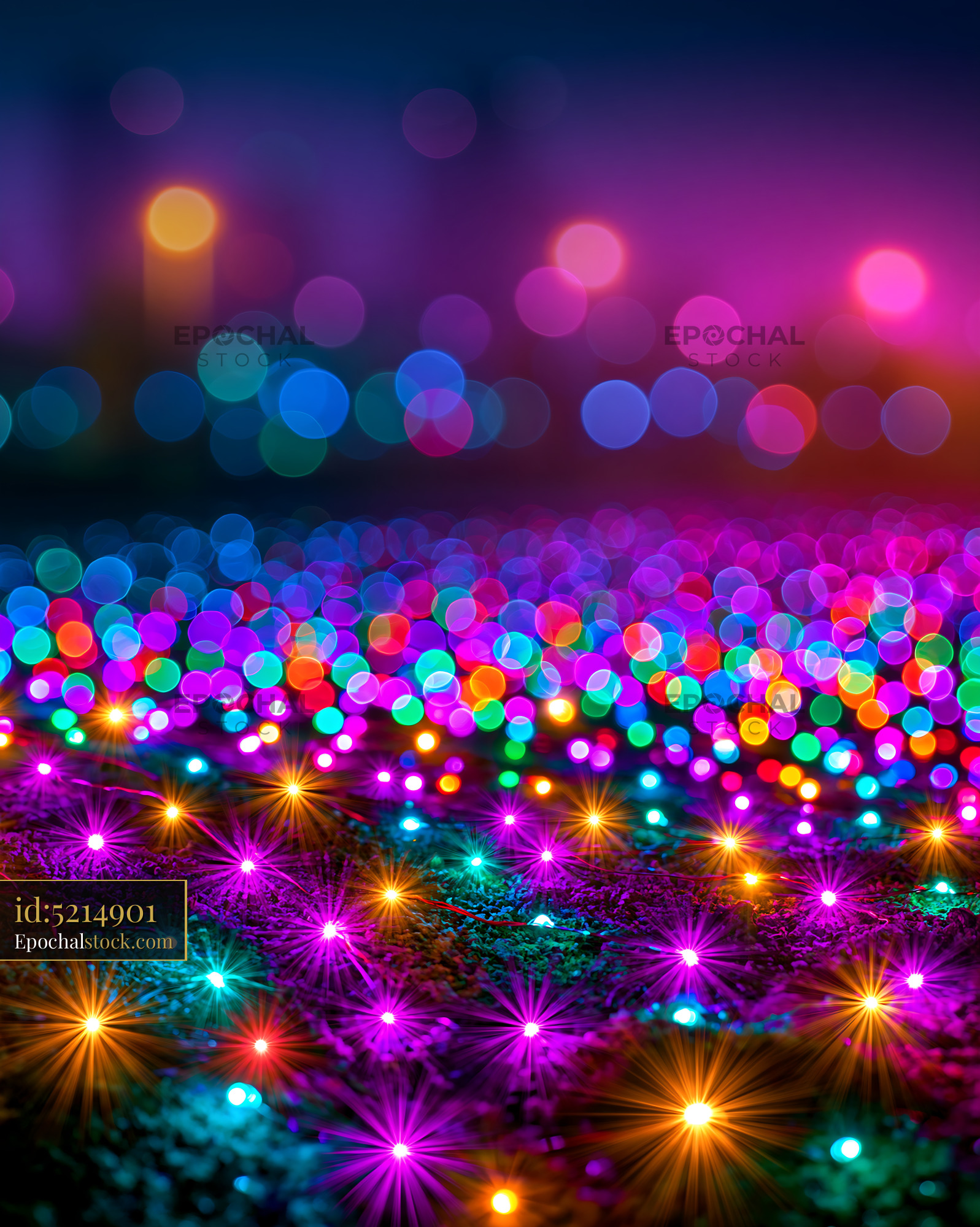Watermarked full-resolution preview of Vibrant display of colorful lights in a nighttime setting