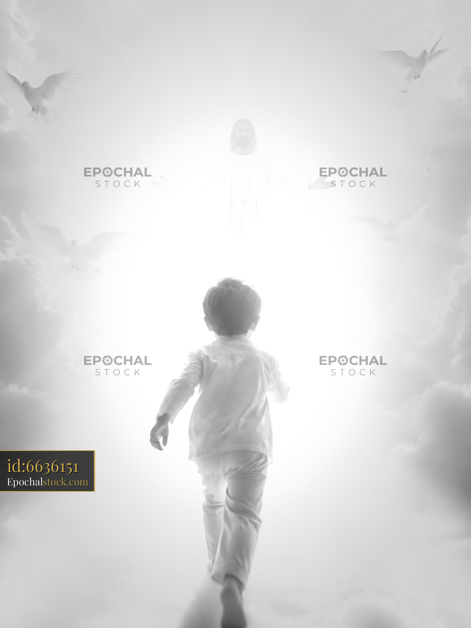 Watermarked full-resolution preview of Child running towards light in a cloudy atmosphere