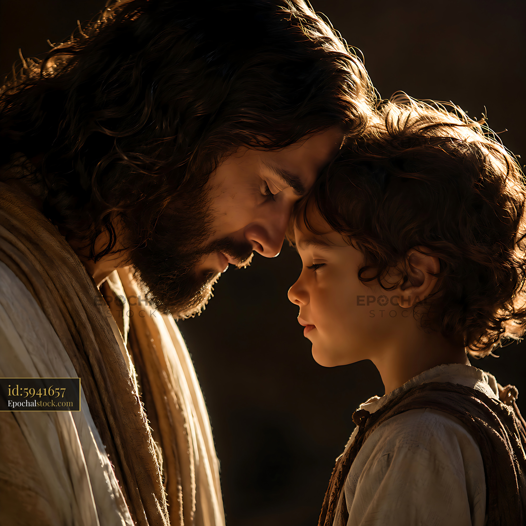 Watermarked full-resolution preview of Connection between a man and a child with closed eyes
