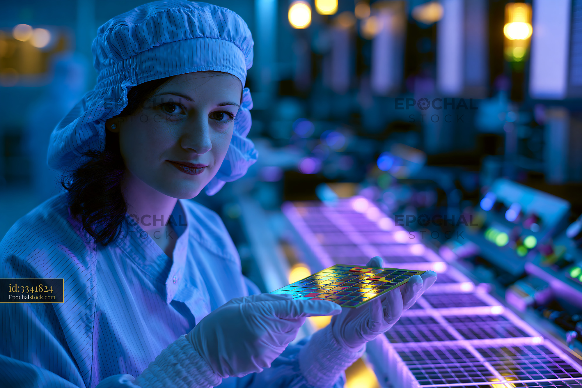 Watermarked full-resolution preview of Scientist with sample tray in a colorful laboratory