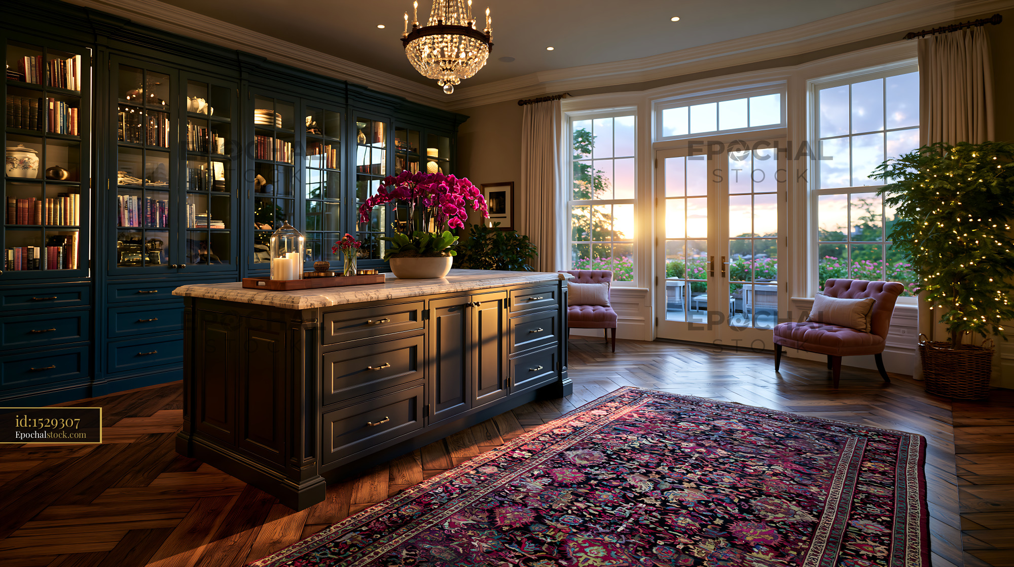 Watermarked full-resolution preview of Elegant home interior with sunset views