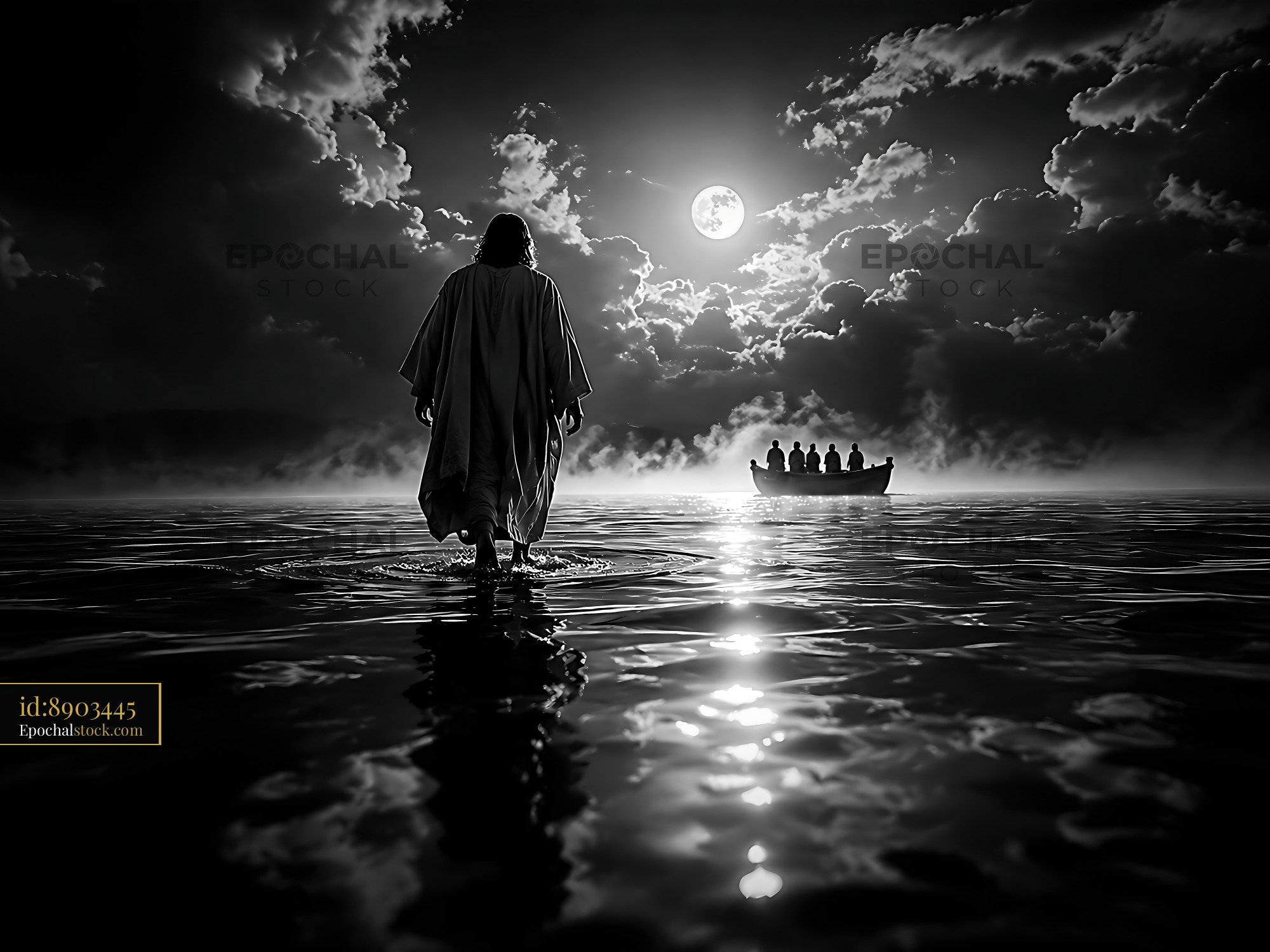 Watermarked full-resolution preview of Walking on water under a full moon