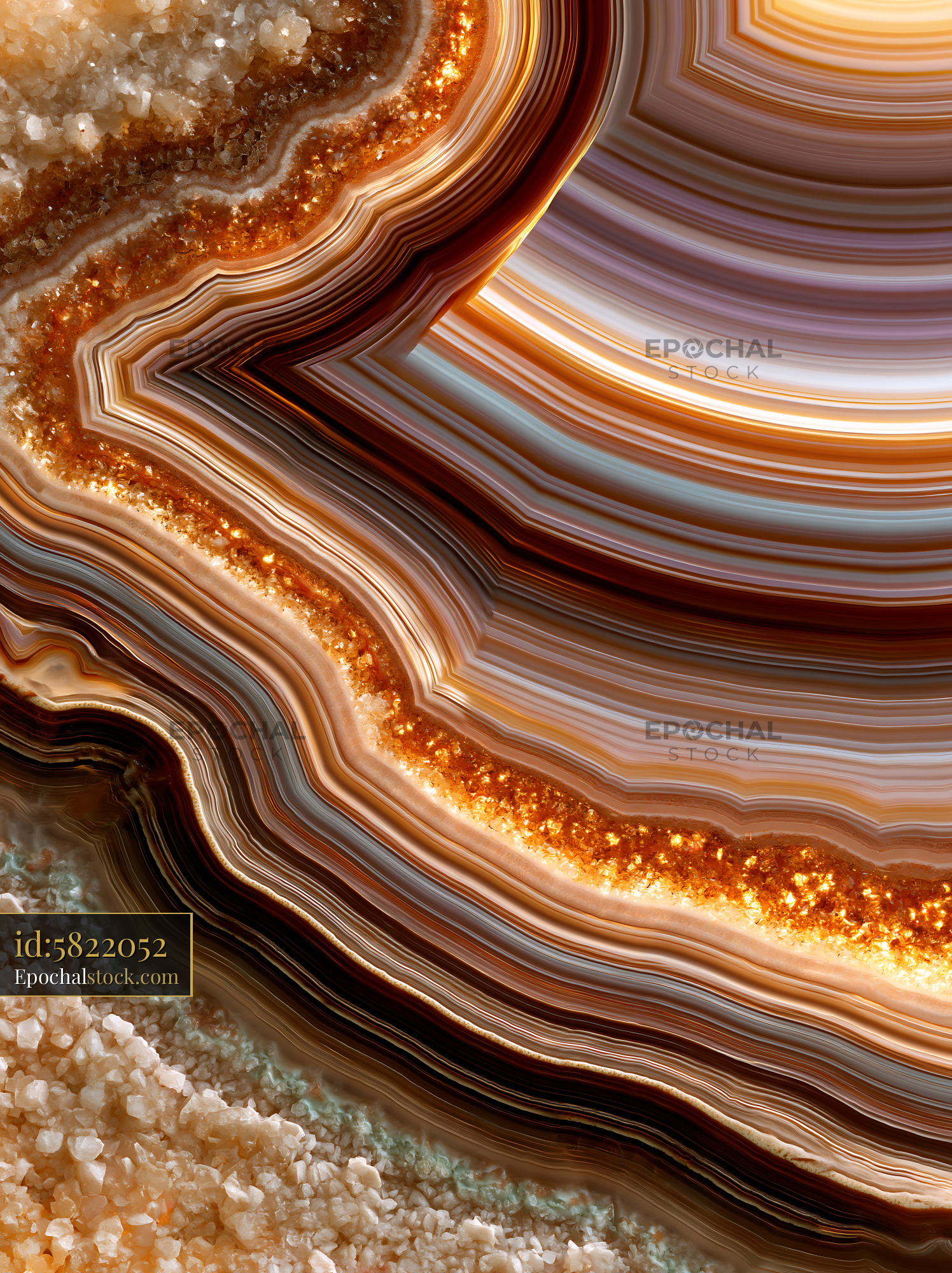 Watermarked full-resolution preview of Close-up view of colorful agate stone with sparkling crystals