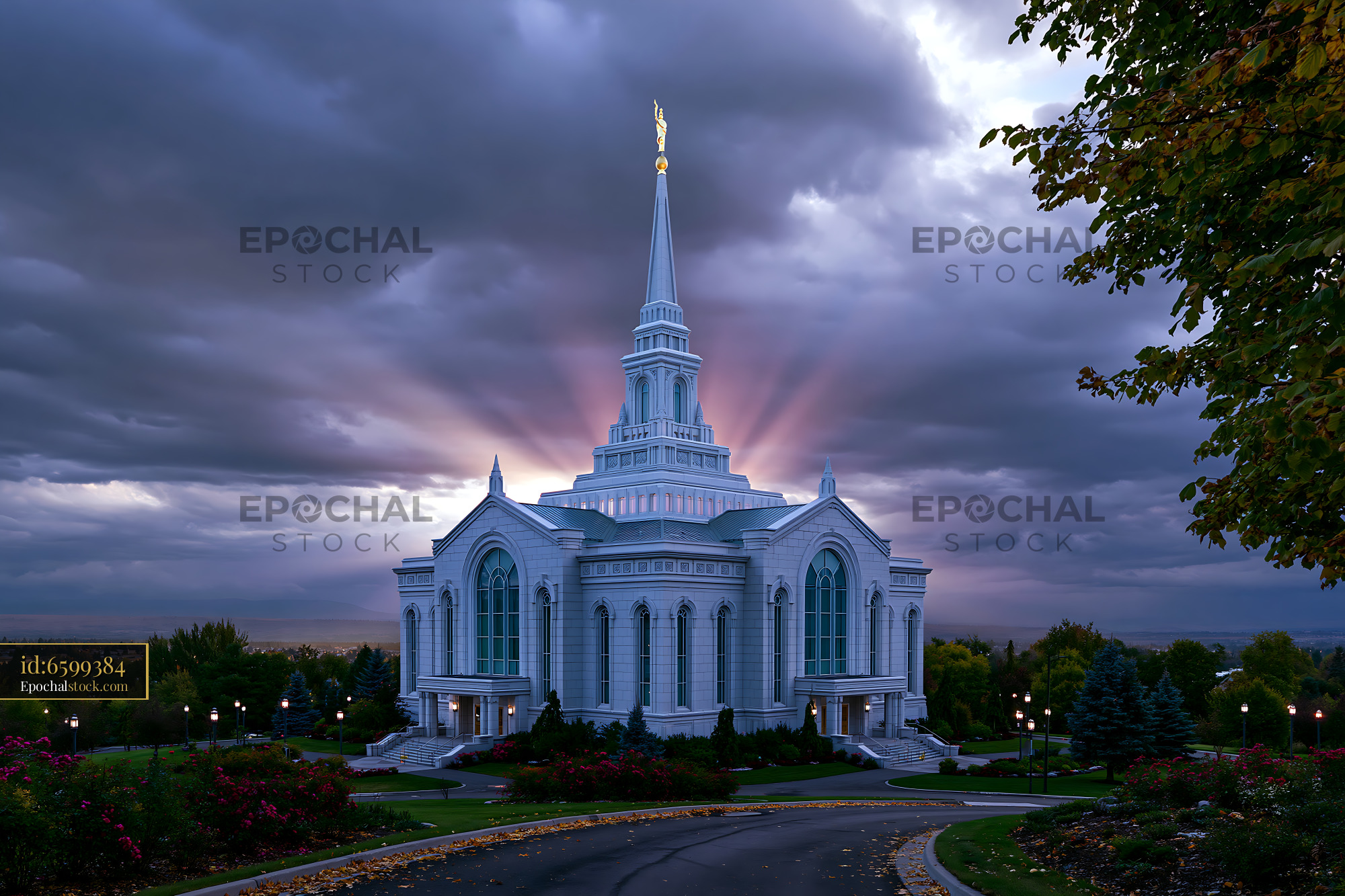 Watermarked full-resolution preview of Church building under cloudy sky at dusk