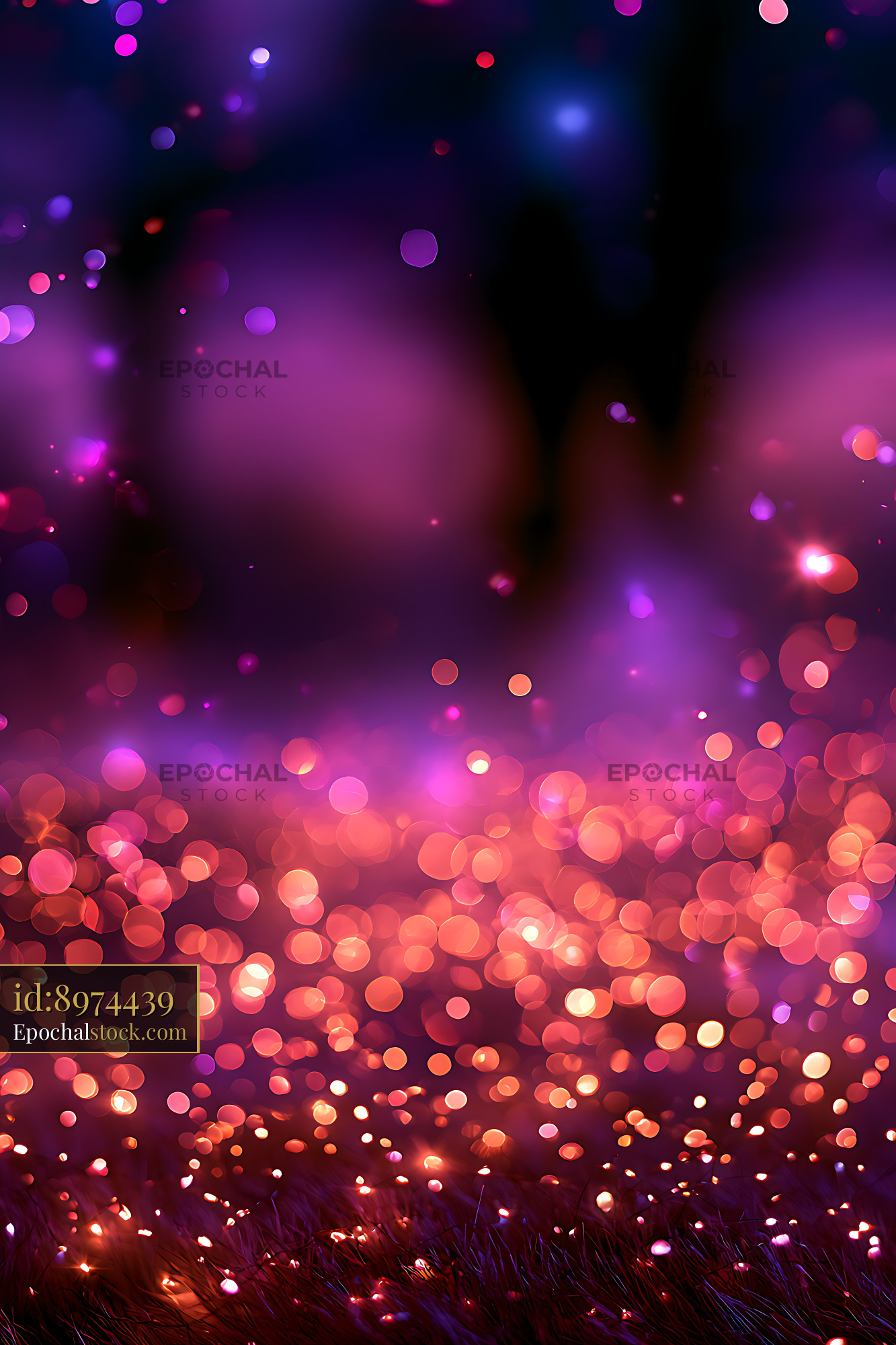Watermarked full-resolution preview of Colorful glowing bokeh lights on a dark abstract background