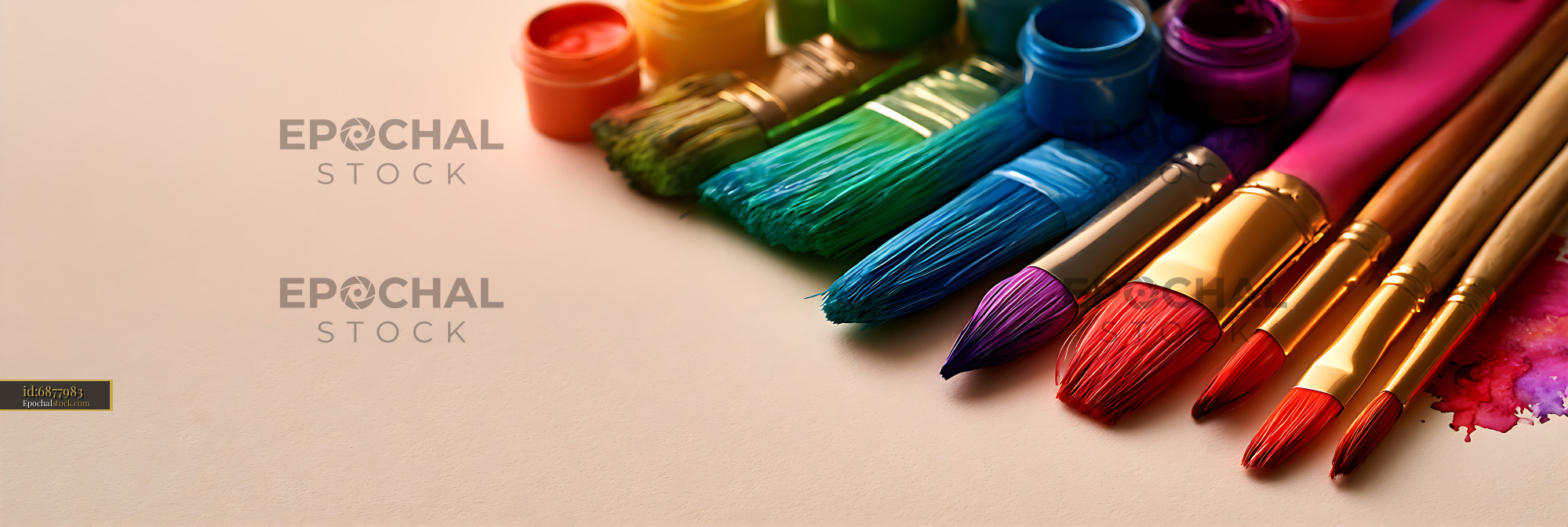 Watermarked full-resolution preview of Vibrant art supplies arranged on a light background