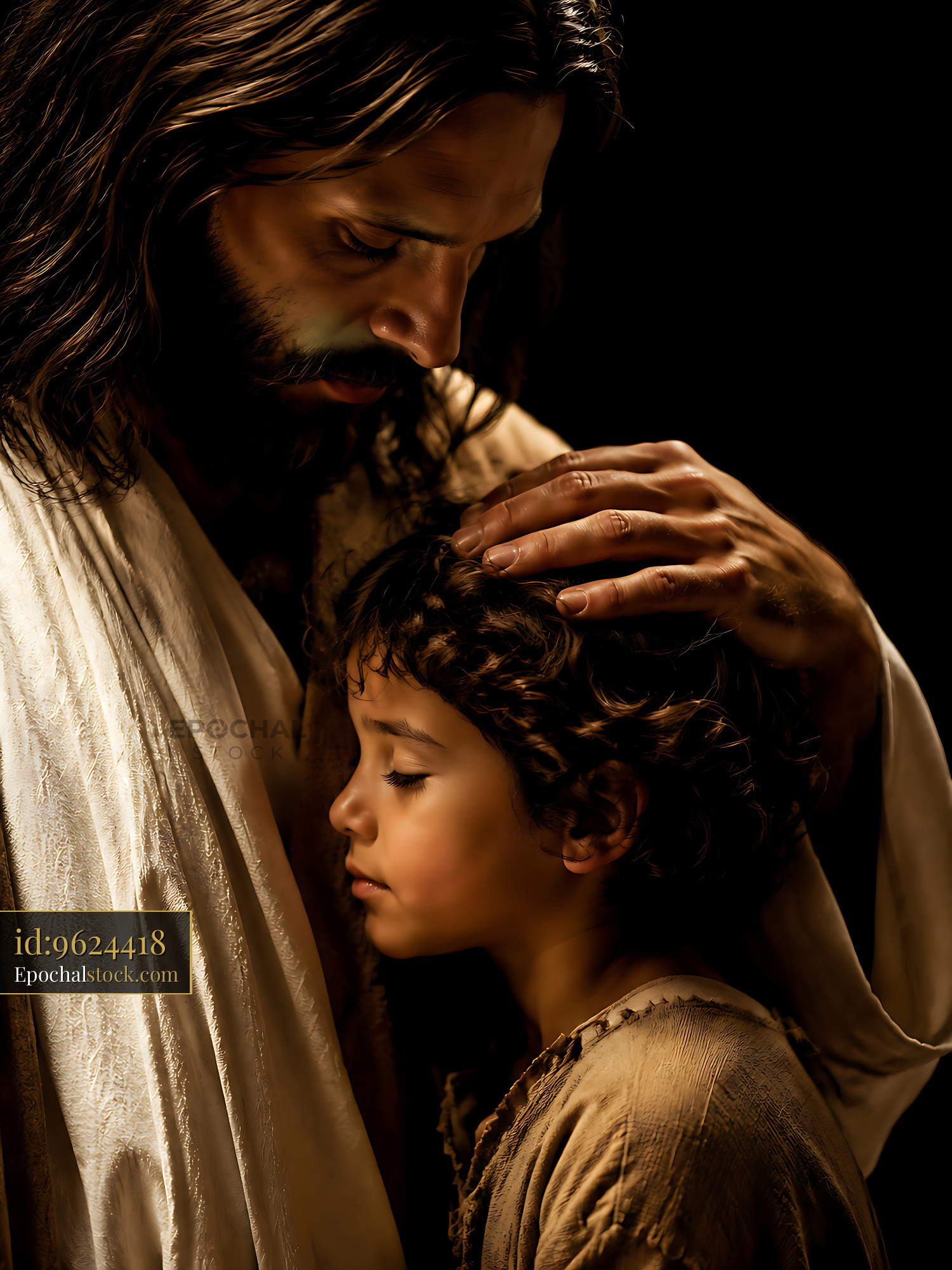 Watermarked full-resolution preview of Emotional embrace between a man and a child