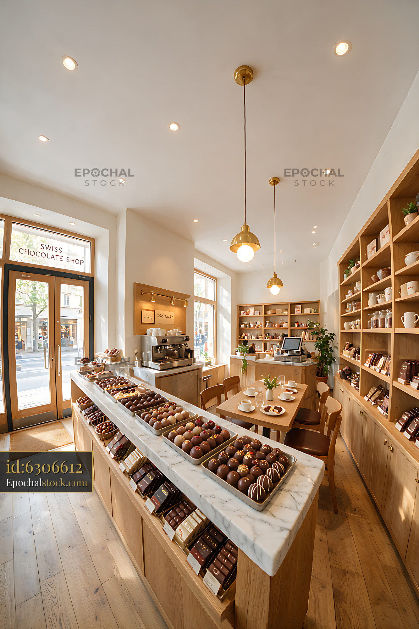 Watermarked full-resolution preview of Bright Interior of a Swiss Chocolate Shop