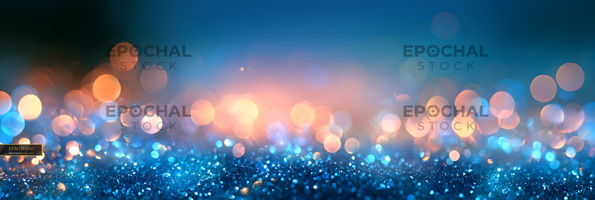 Watermarked full-resolution preview of Blue sparkling bokeh with warm glowing lights