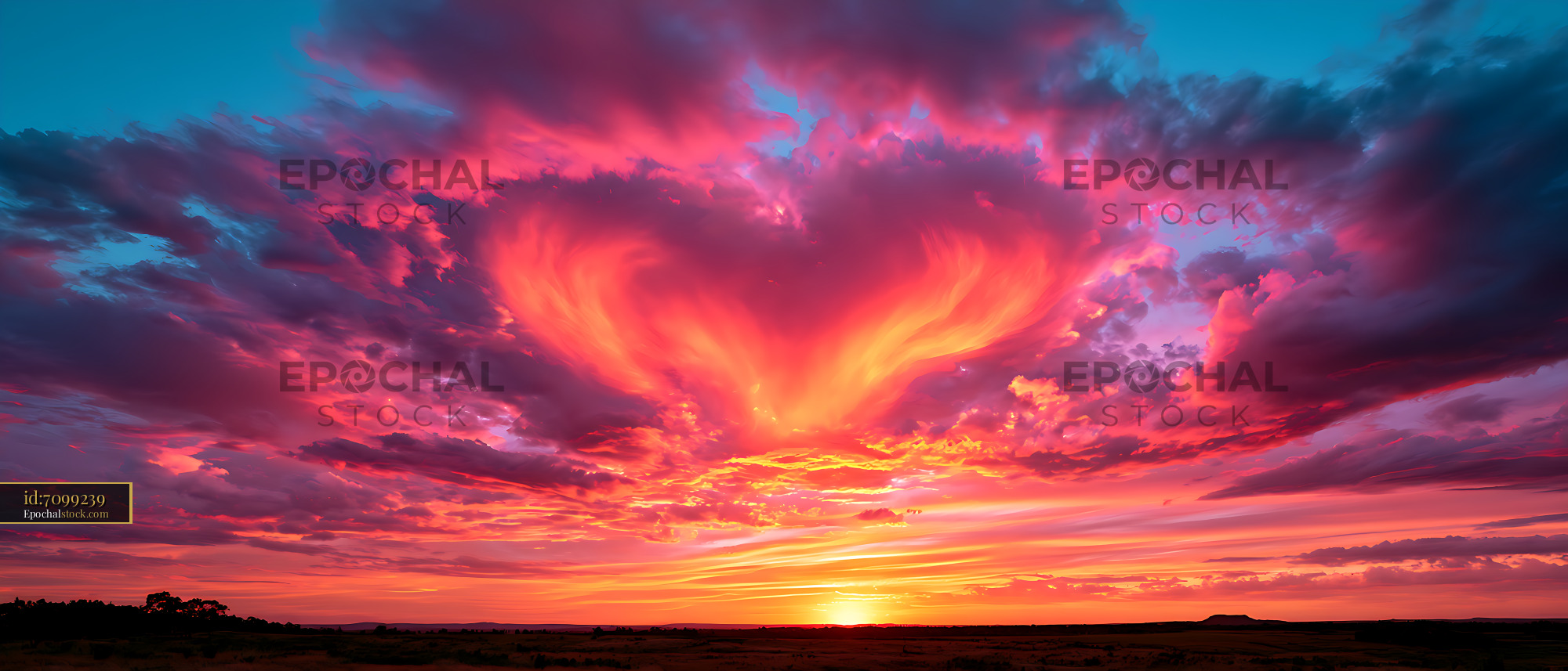 Watermarked full-resolution preview of Colorful sunset clouds over an open rural horizon