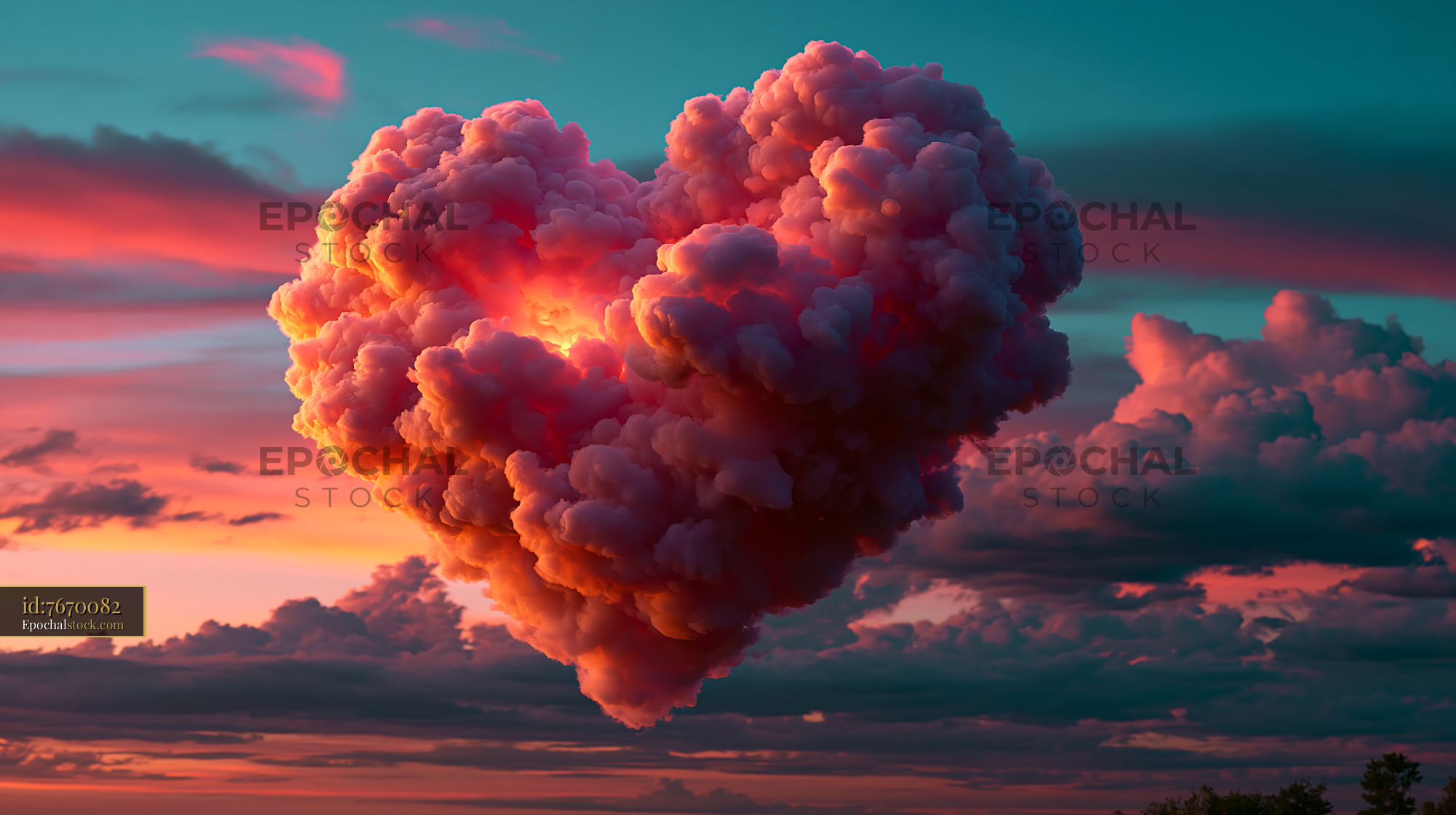 Watermarked full-resolution preview of Towering glowing storm cloud in a vivid sunset sky