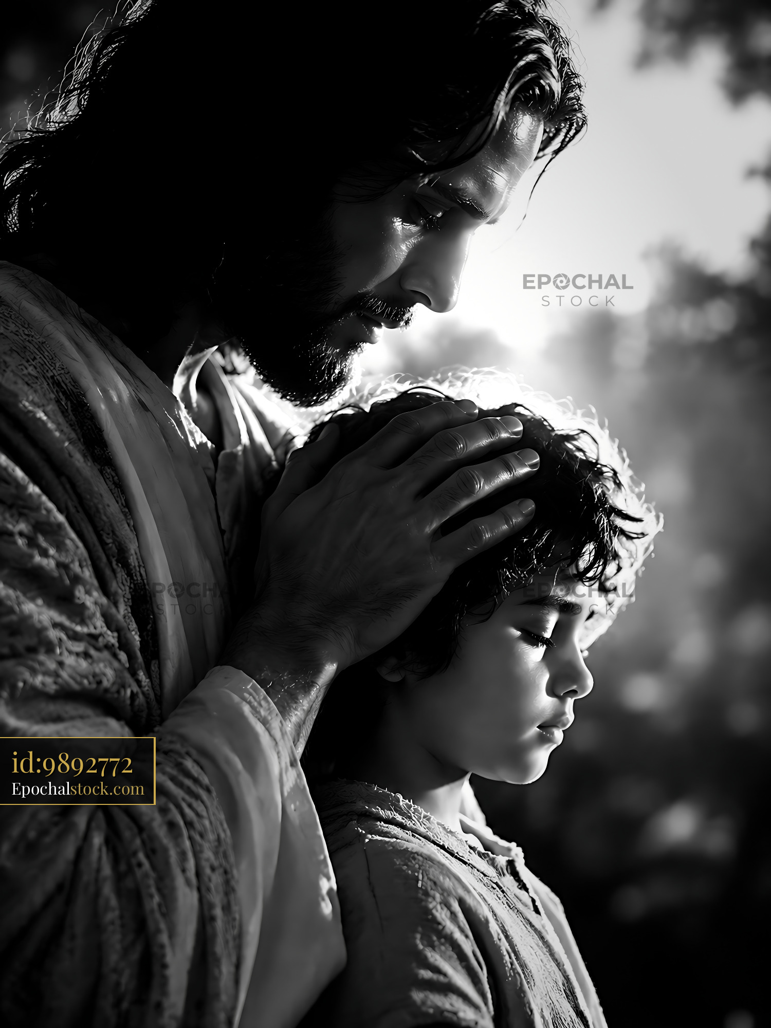 Watermarked full-resolution preview of Man blessing a child in a soft light setting