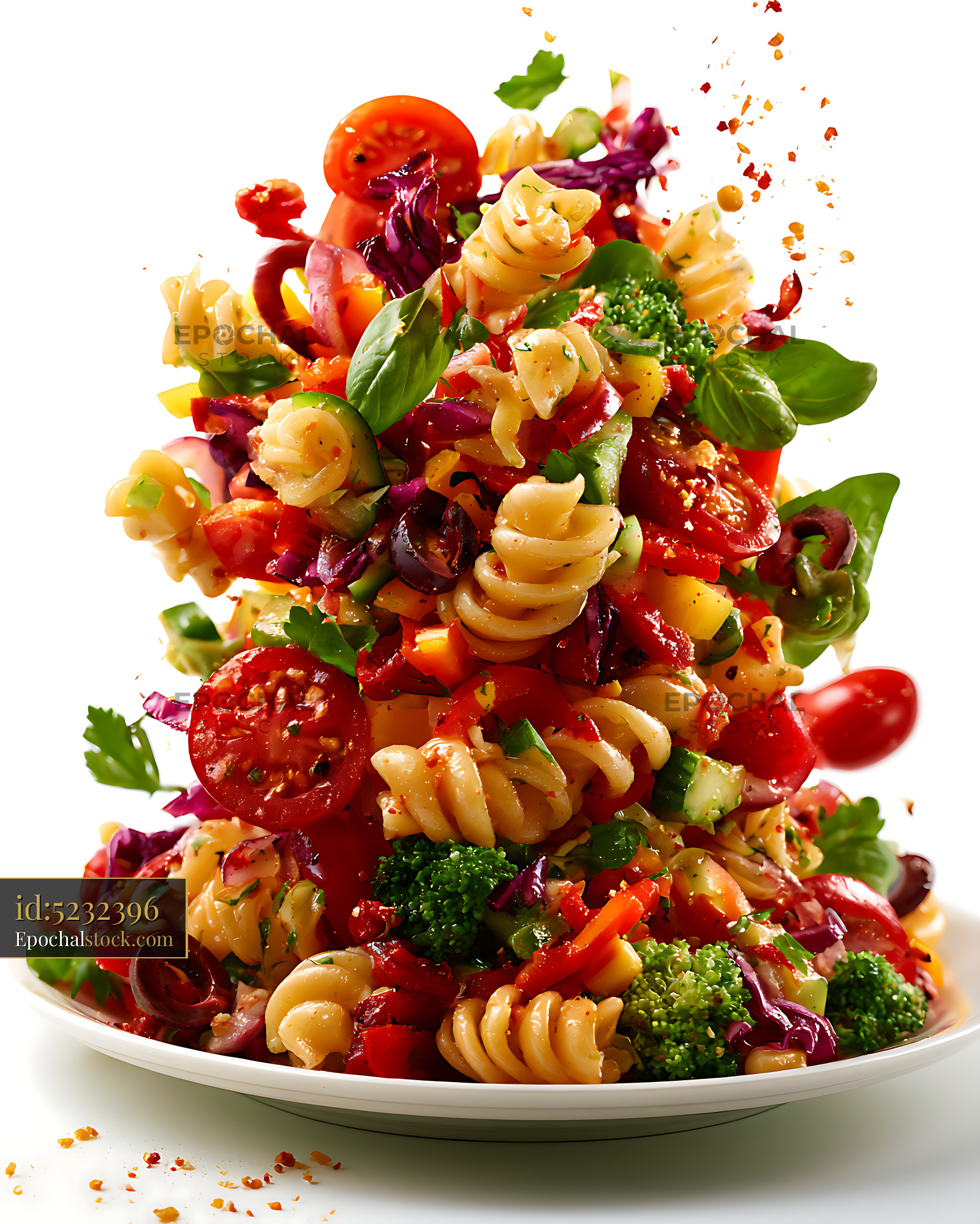 Watermarked full-resolution preview of Fresh colorful pasta and vegetable salad