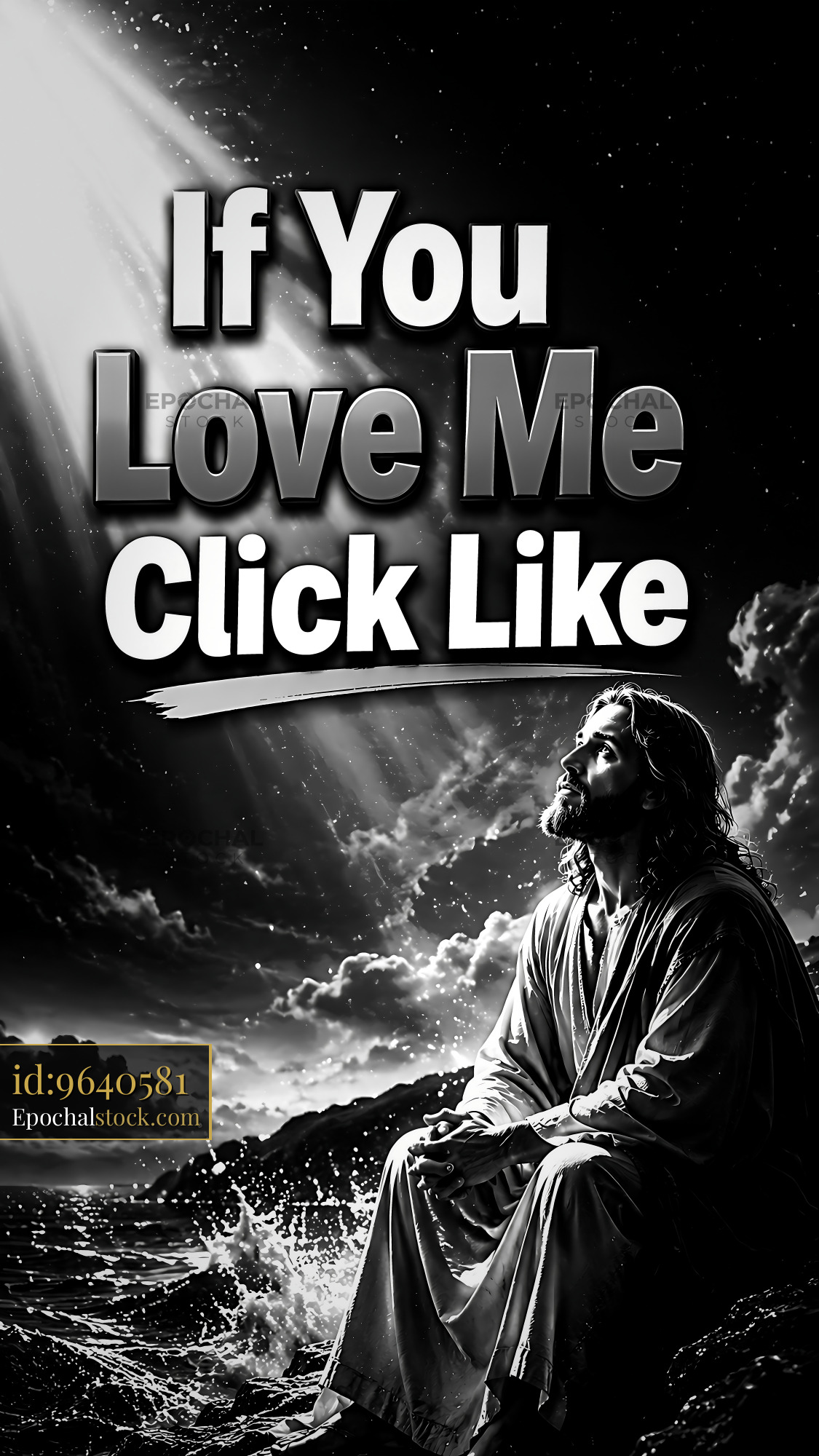 Watermarked full-resolution preview of Jesus by the sea with light and text encouragement