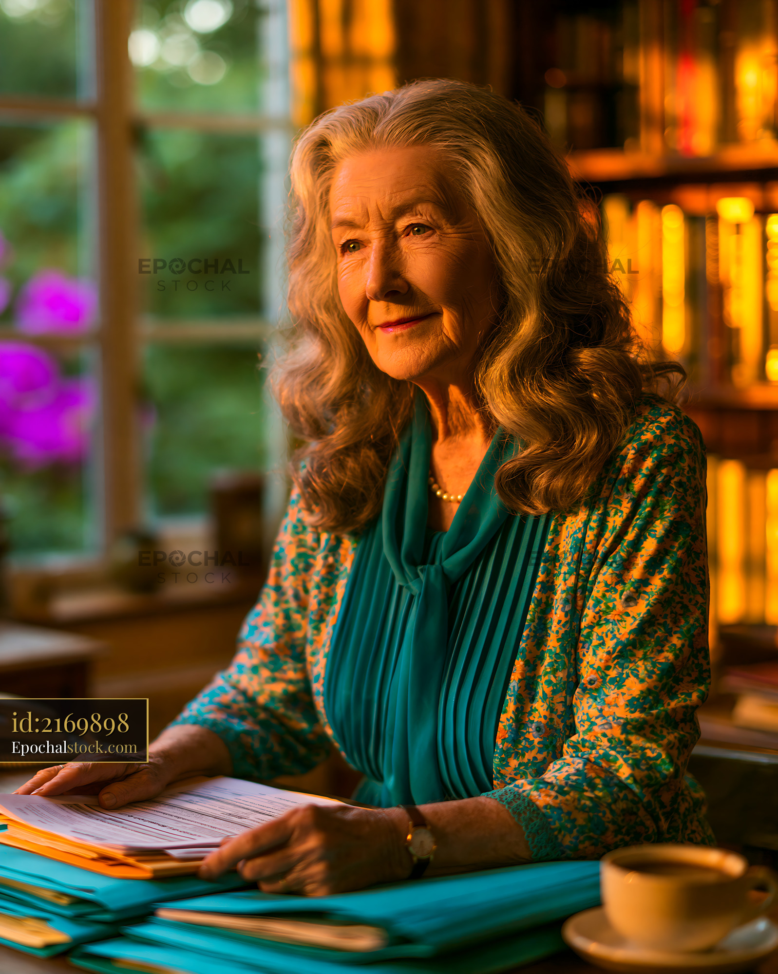Retiree Reviewing Pension Documents in a Cozy Home Setting - stock photo