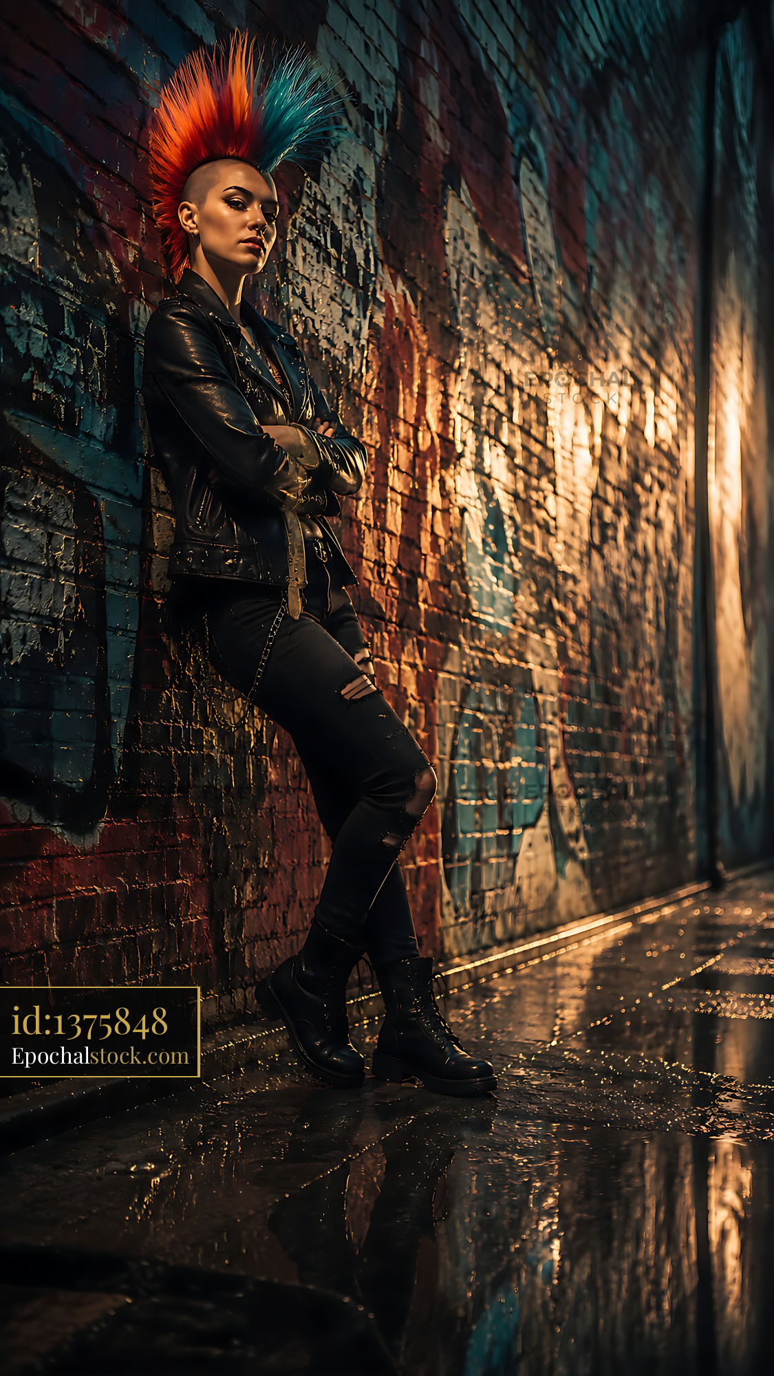Watermarked full-resolution preview of Punk model poses in urban alley at night