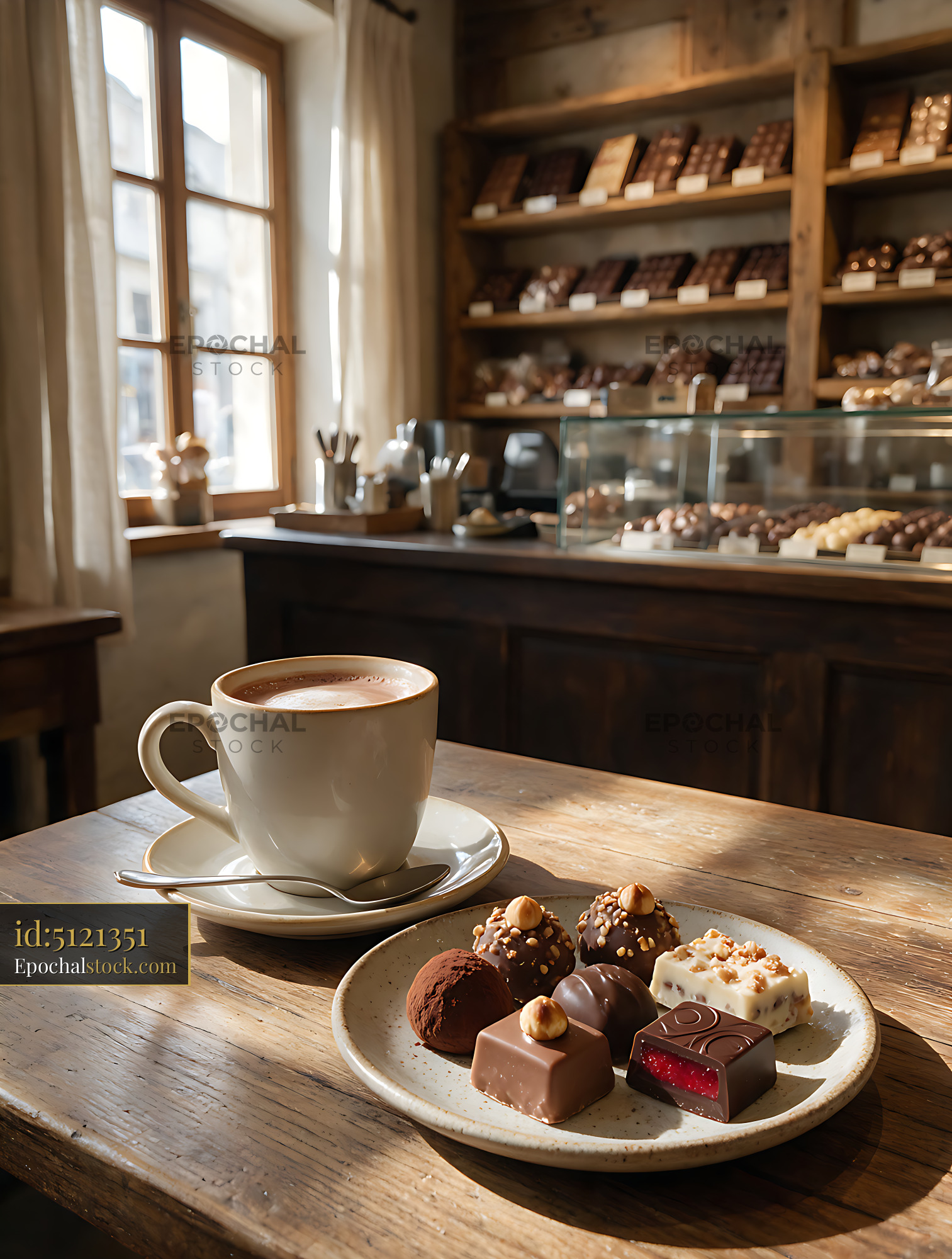 Watermarked full-resolution preview of Chocolate Shop Interior with Coffee and Handmade Confections