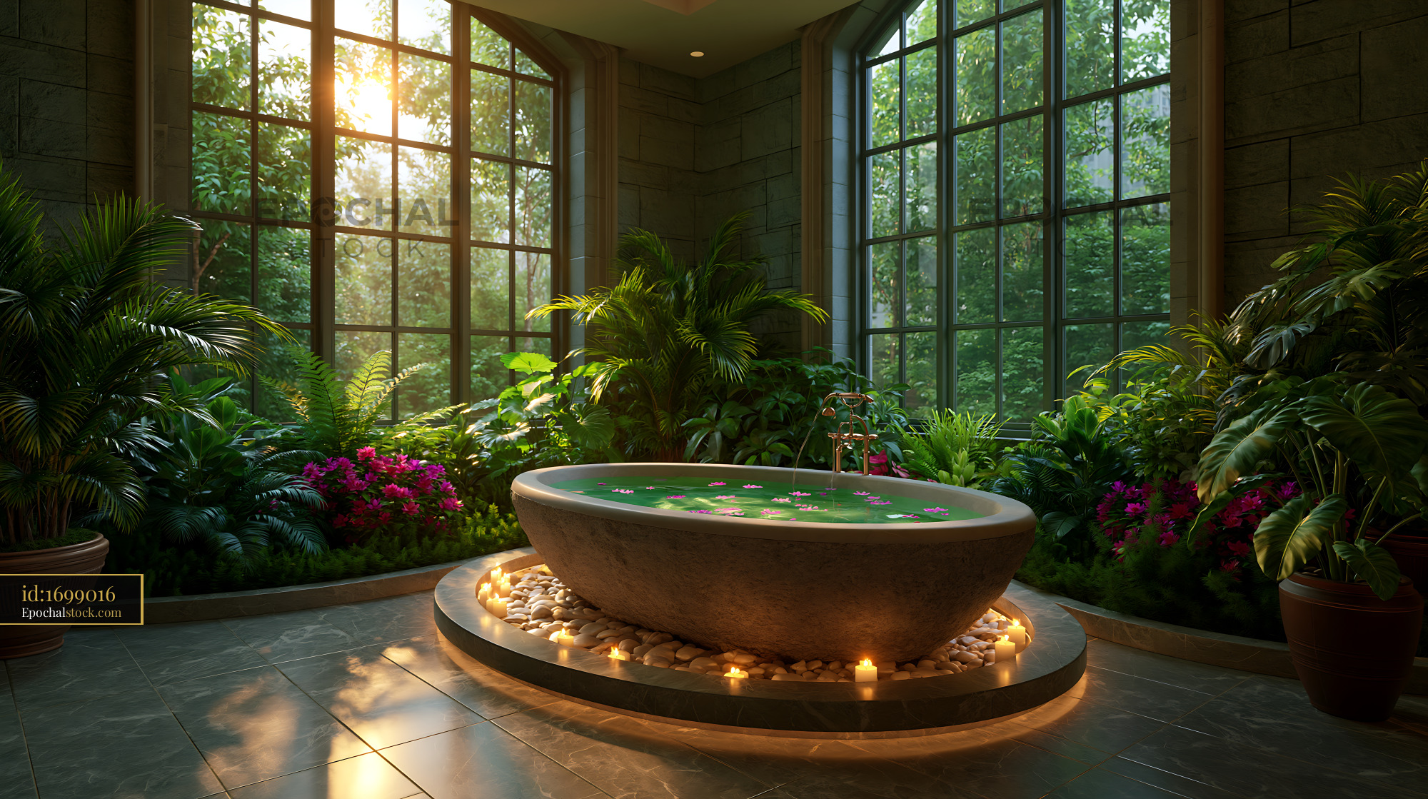 Watermarked full-resolution preview of Indoor spa with natural light and plants