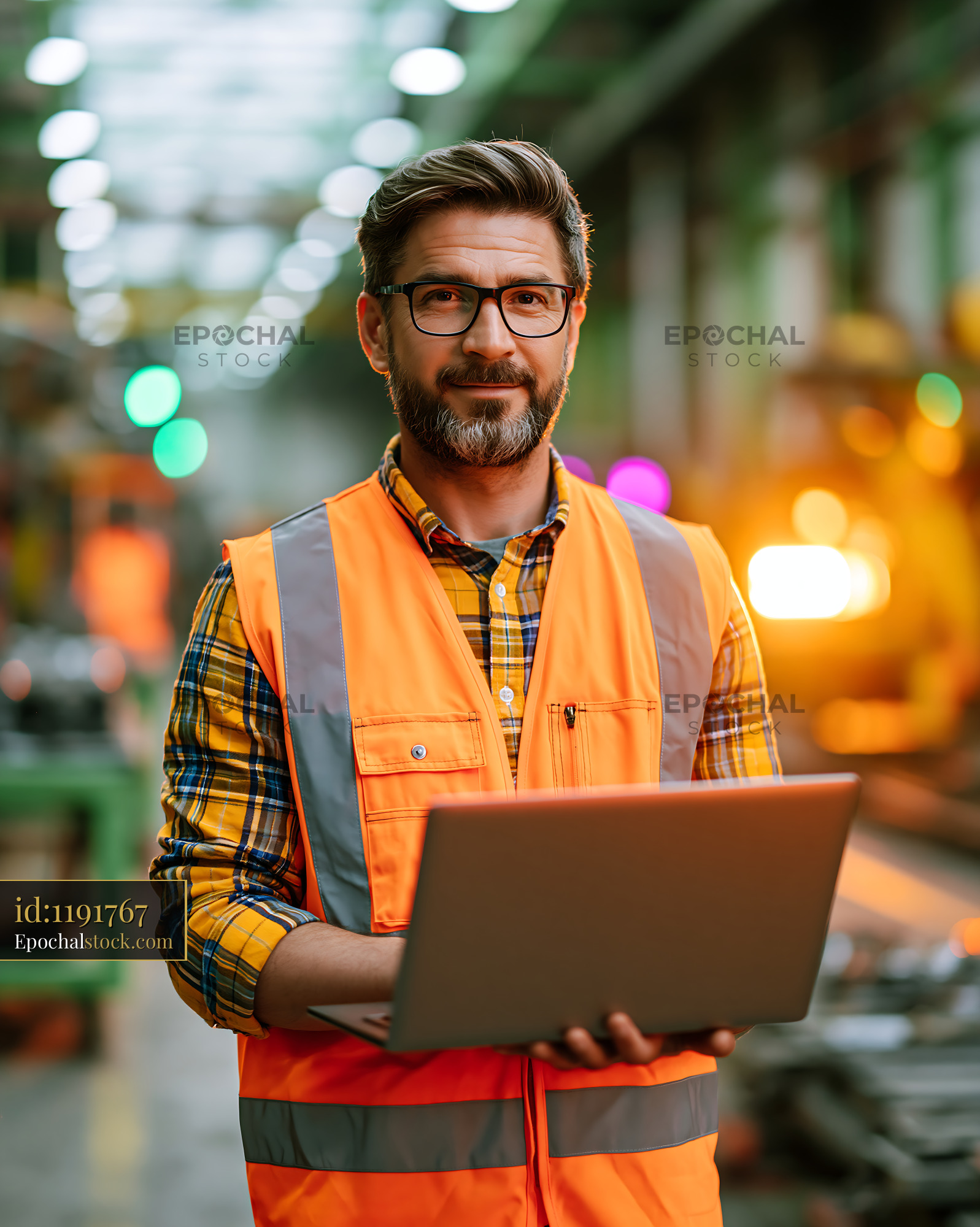 Worker Using E Government Portal in Warehouse Setting - stock photo