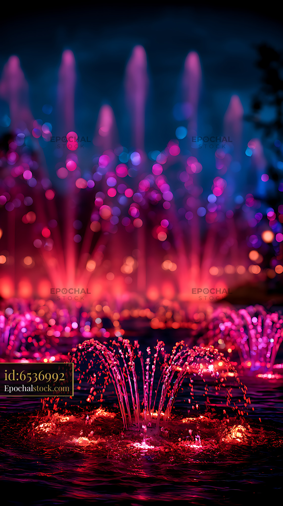 Watermarked full-resolution preview of Colorful night fountain with glowing water spray