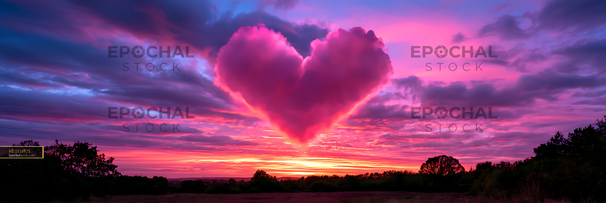 Watermarked full-resolution preview of Romantic heart-shaped cloud at colorful sunset