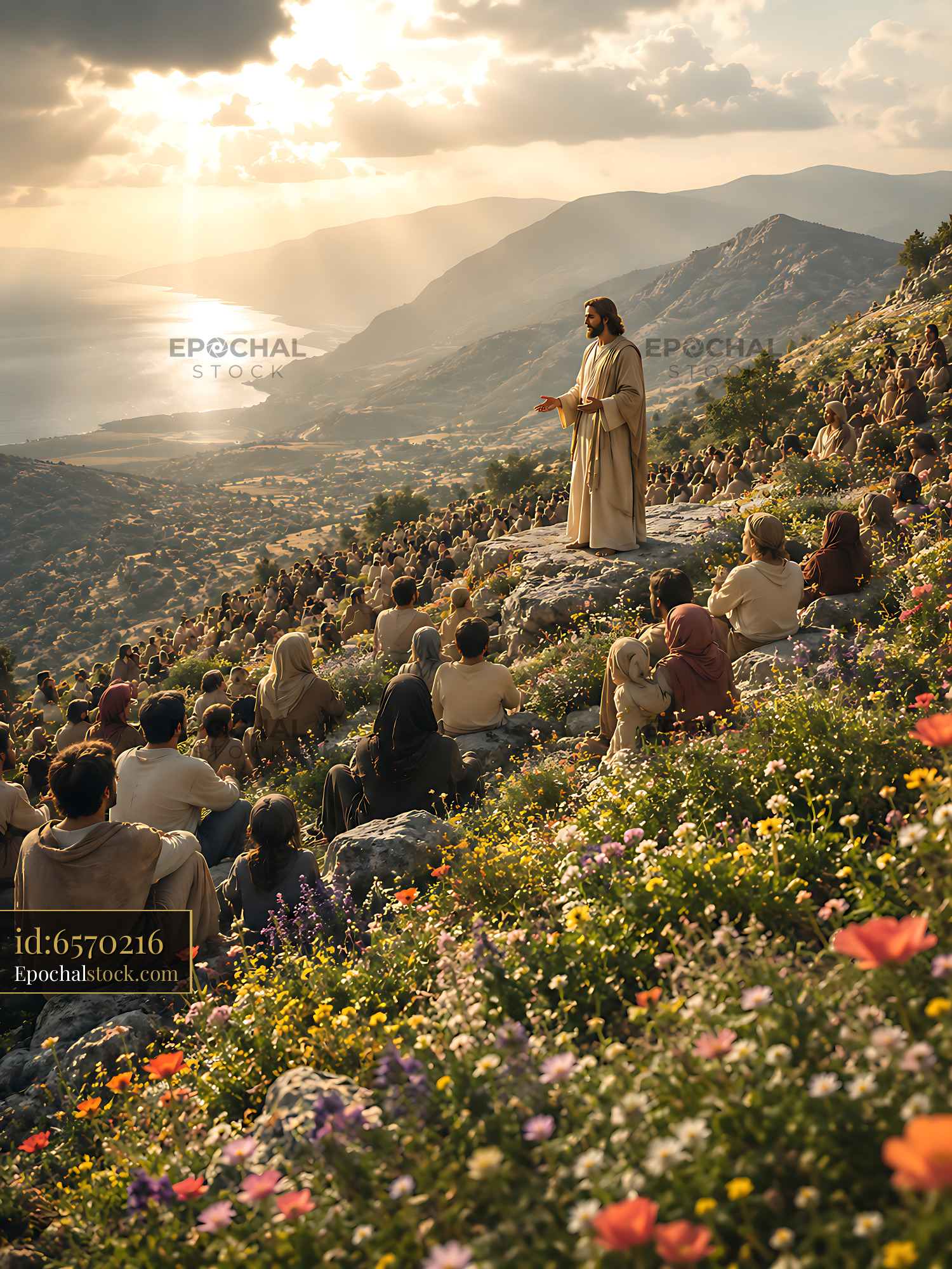 Watermarked full-resolution preview of Gathering on a hillside during a teaching session by the sea