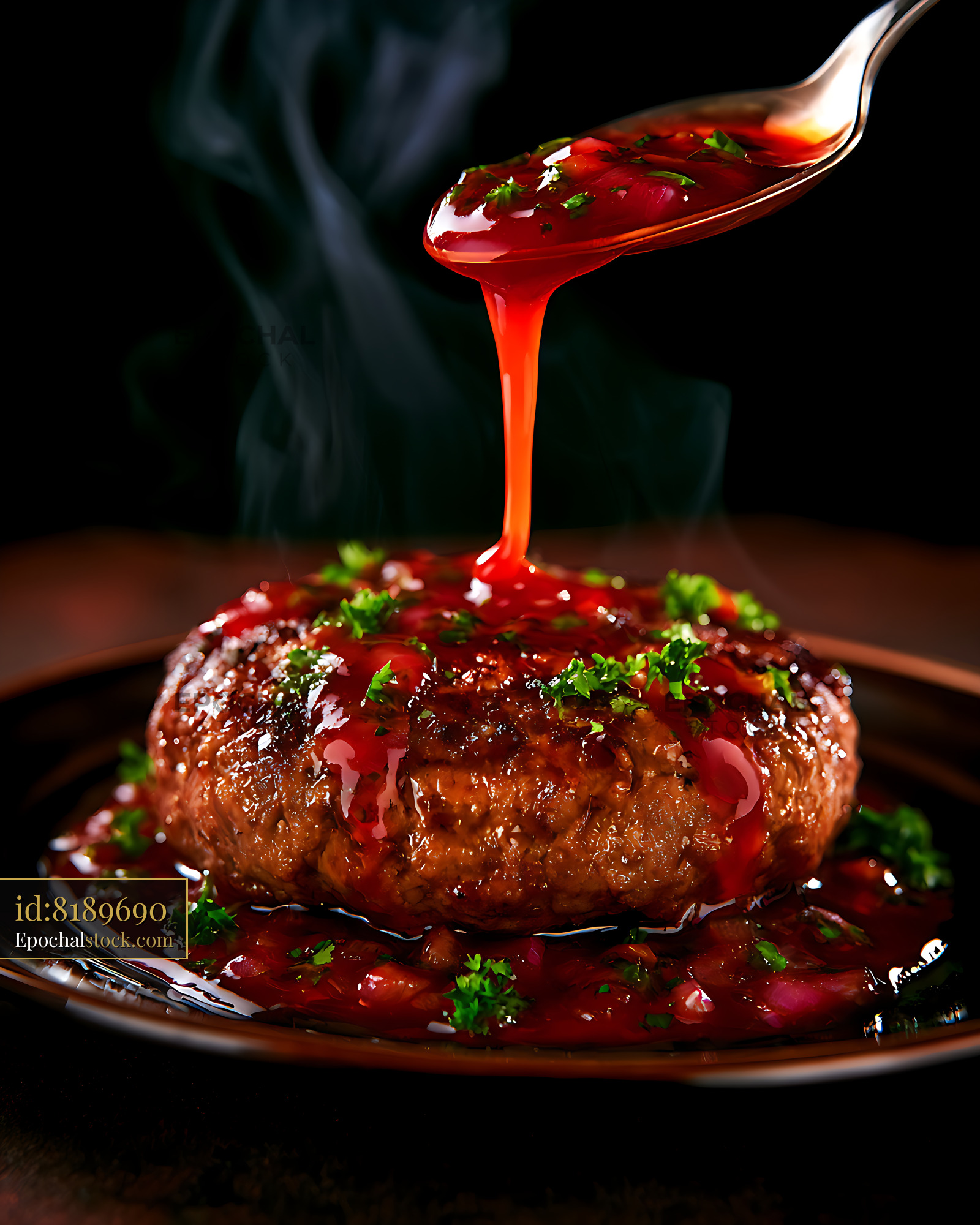 Watermarked full-resolution preview of Meatloaf topped with herbs and pouring red sauce