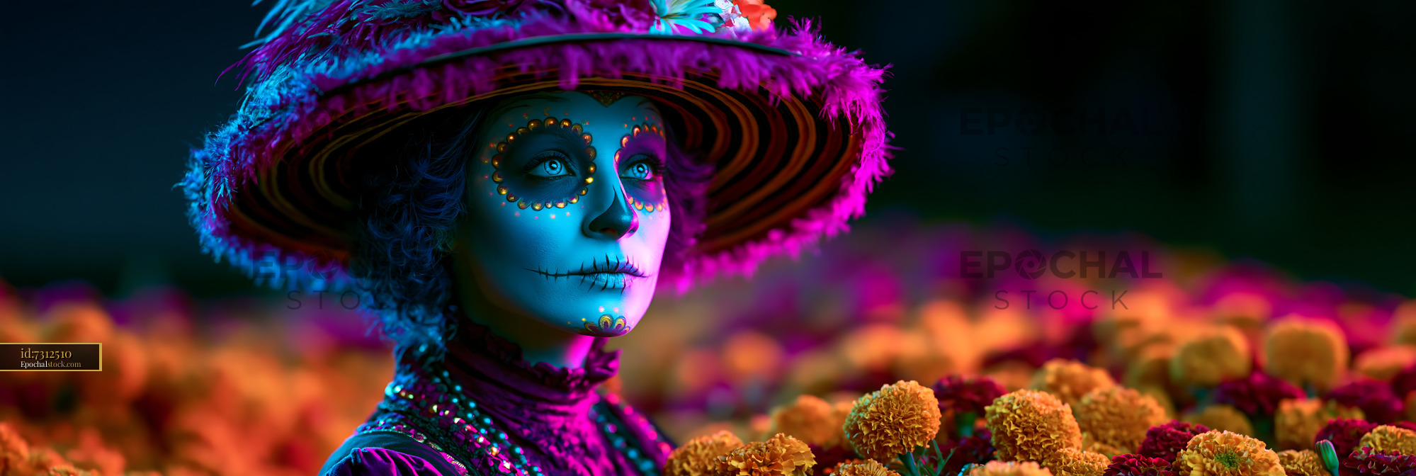 Watermarked full-resolution preview of Celebration of the Day of the Dead with vibrant marigold flowers