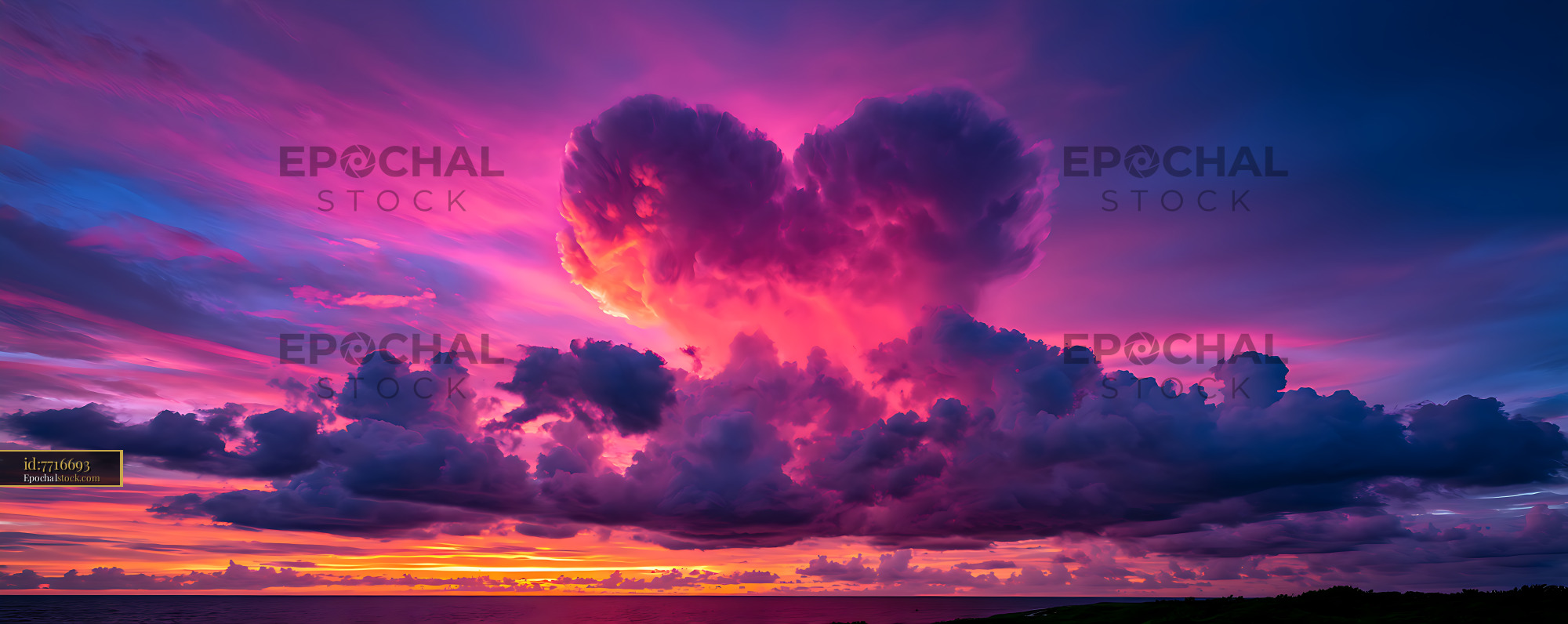 Watermarked full-resolution preview of Vivid sunset clouds above a calm ocean horizon