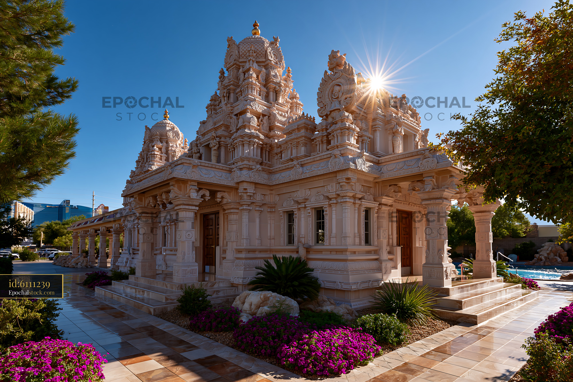 Hindu Temple Architecture in Las Vegas, Nevada During Daylight - stock photo