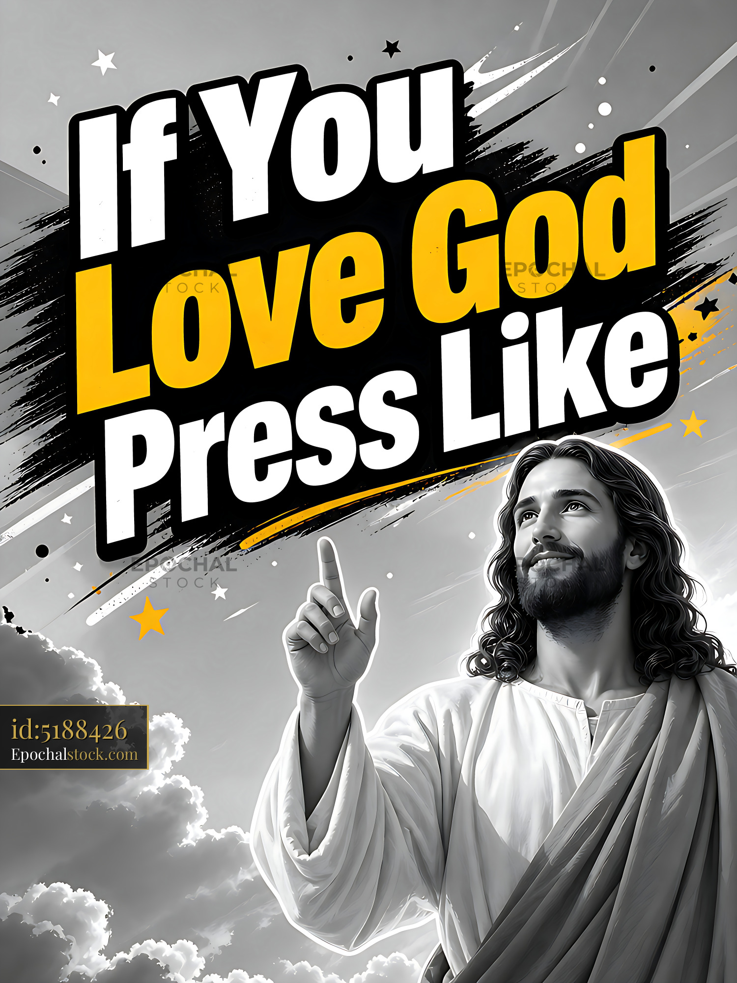 Watermarked full-resolution preview of Message with figure pointing upwards on cloud background