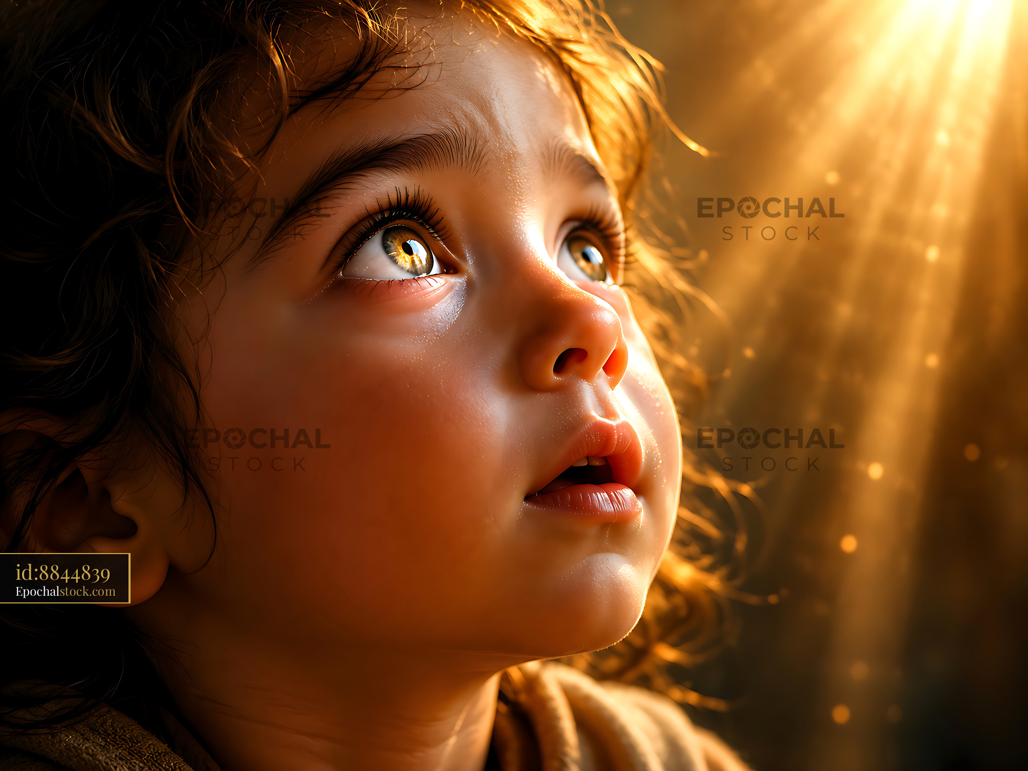 Watermarked full-resolution preview of Child looking up towards light