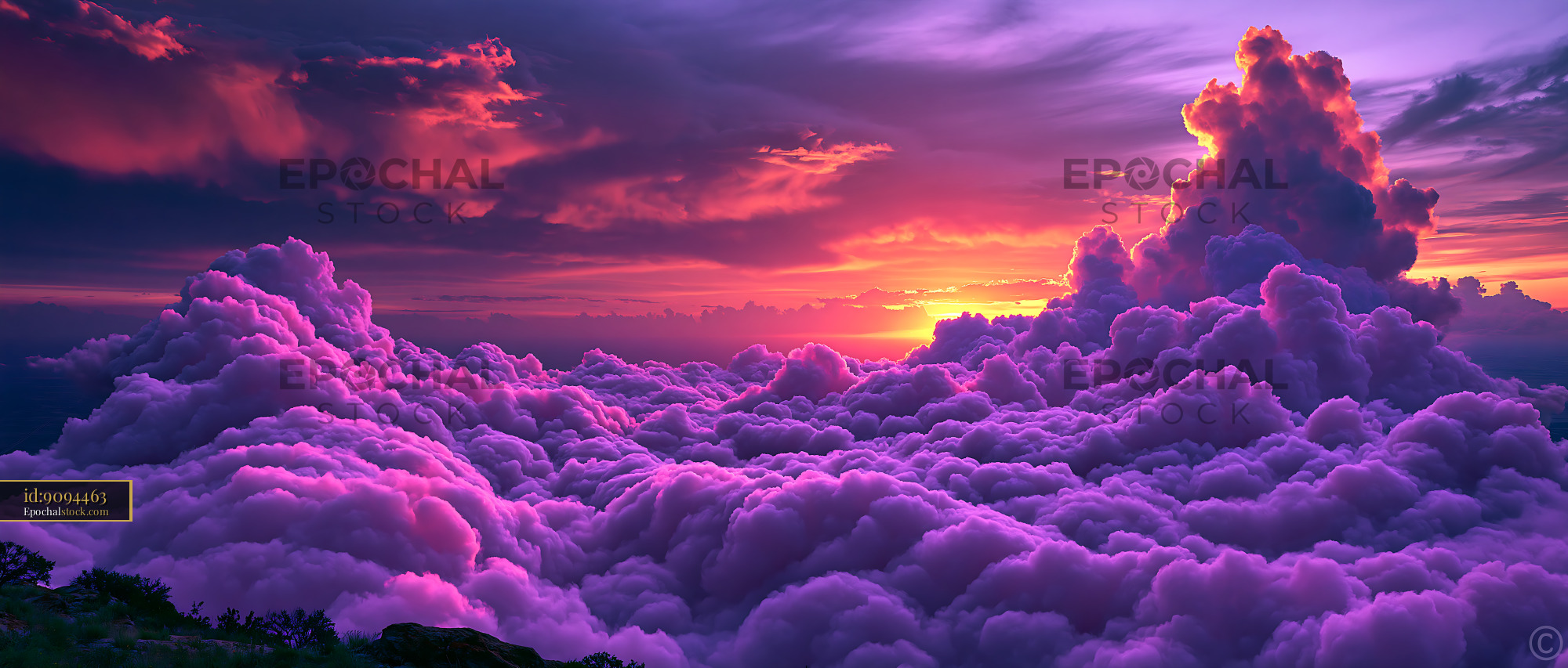 Watermarked full-resolution preview of Colorful clouds during sunset over a landscape