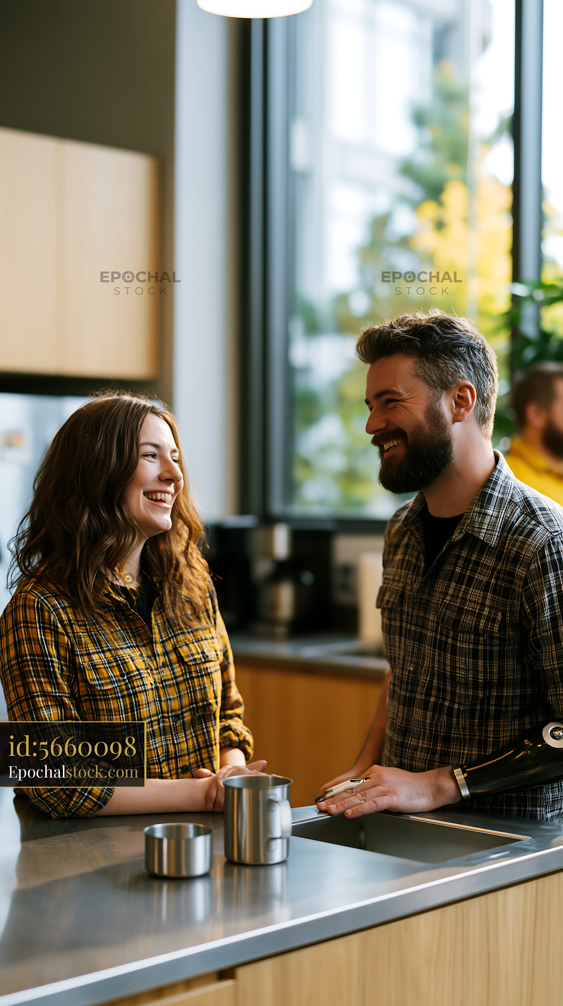 Watermarked full-resolution preview of Couple enjoying conversation at a coffee shop in the afternoon