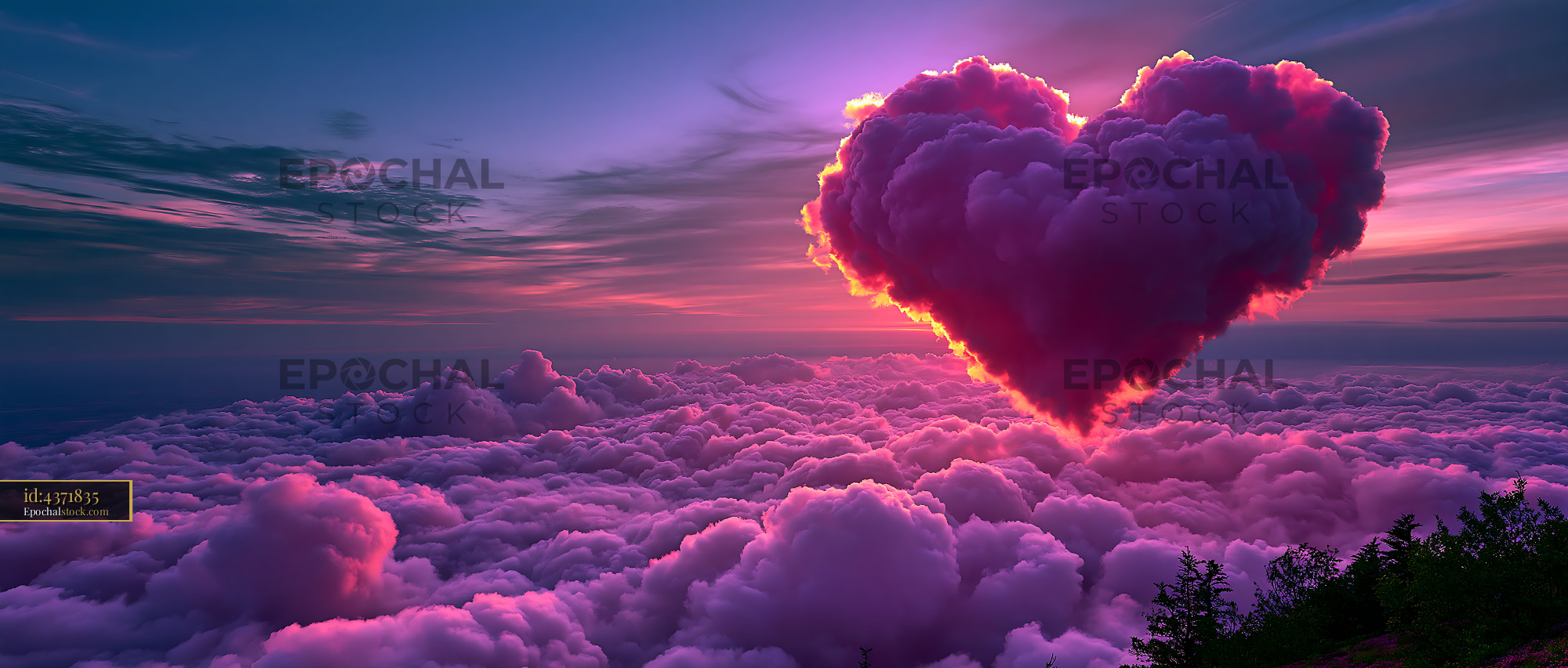 Watermarked full-resolution preview of Cloud shaped like a heart in a colorful sky at sunset