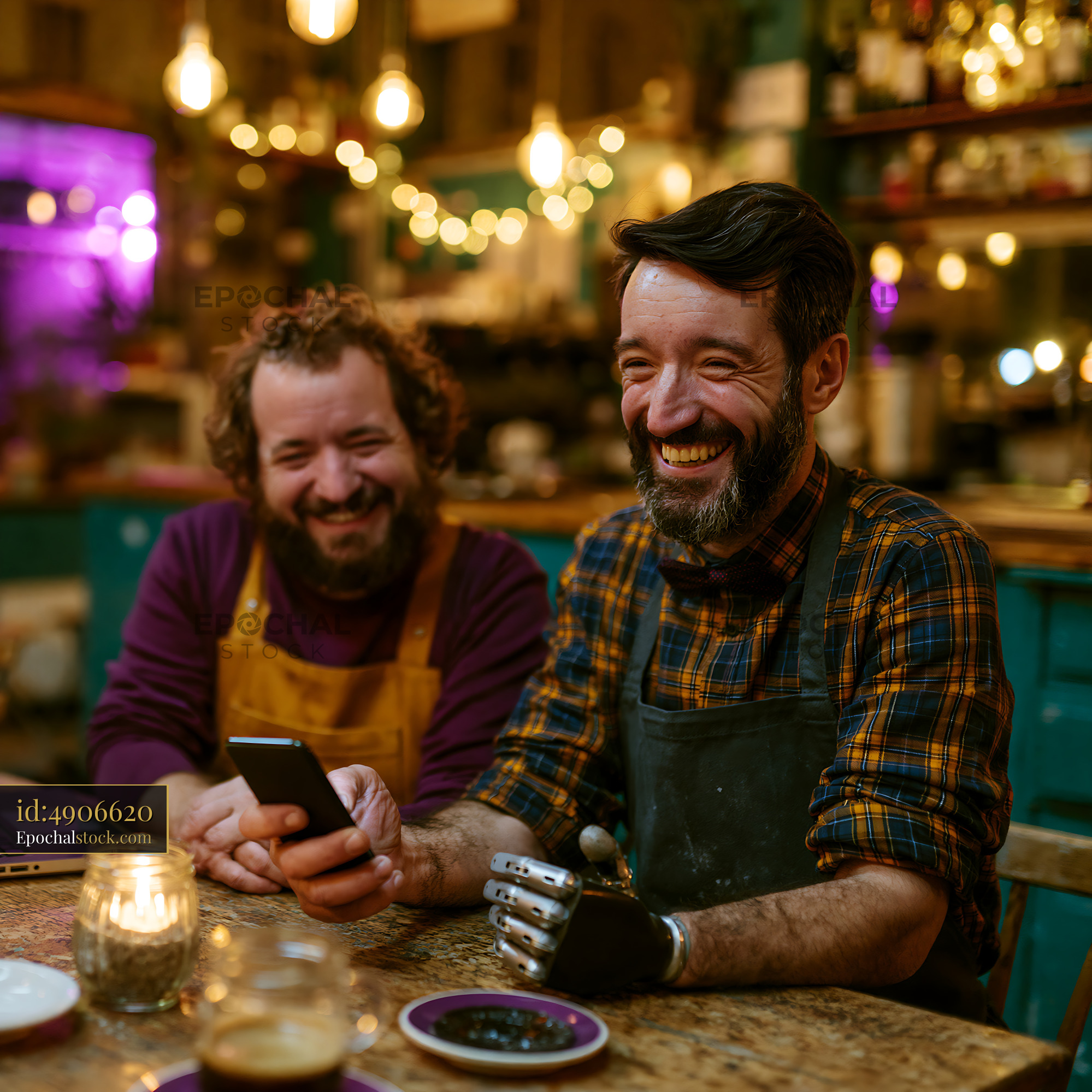 Watermarked full-resolution preview of Joyful friends at a cozy cafe table