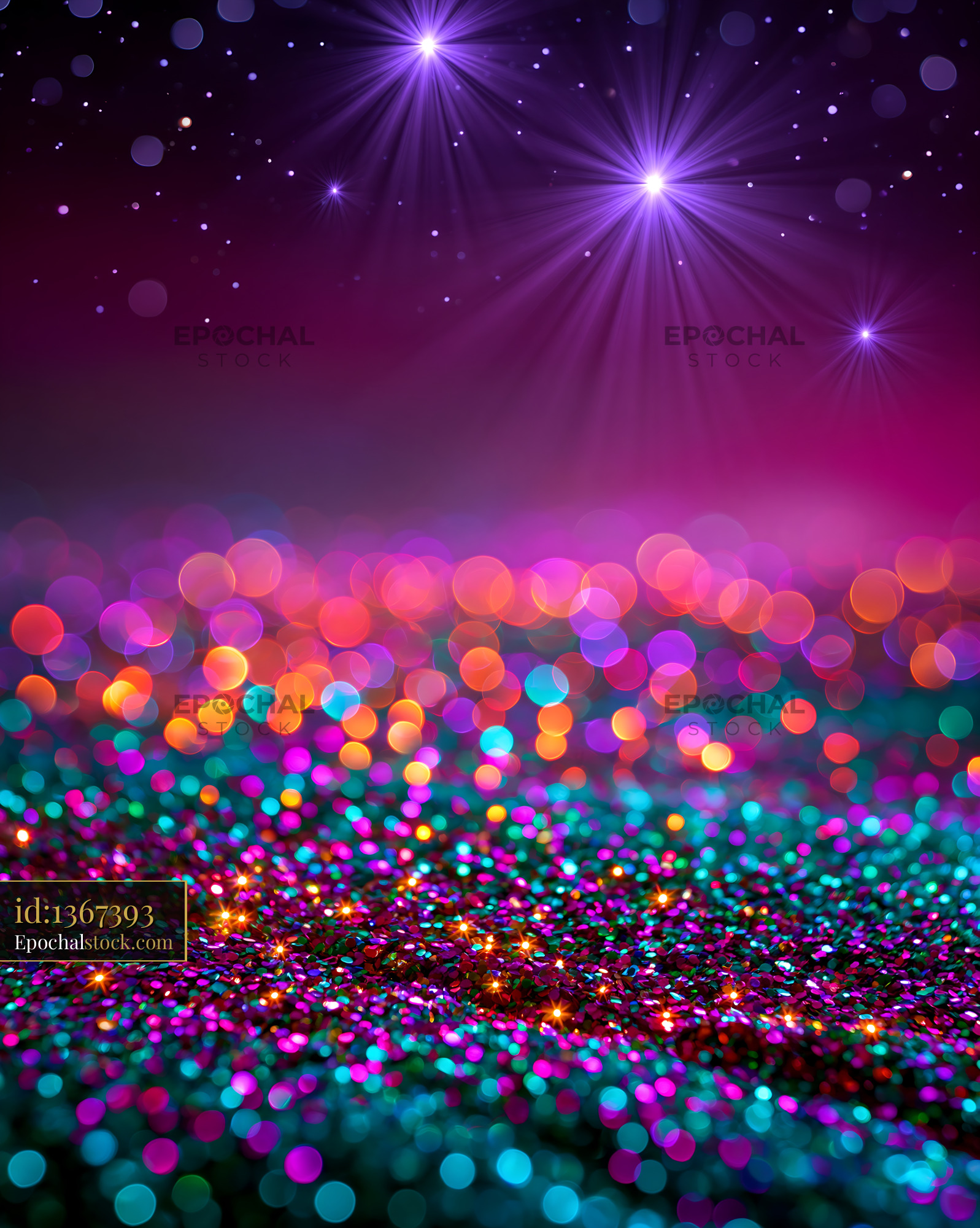 Watermarked full-resolution preview of Colorful bokeh background with glowing purple lights