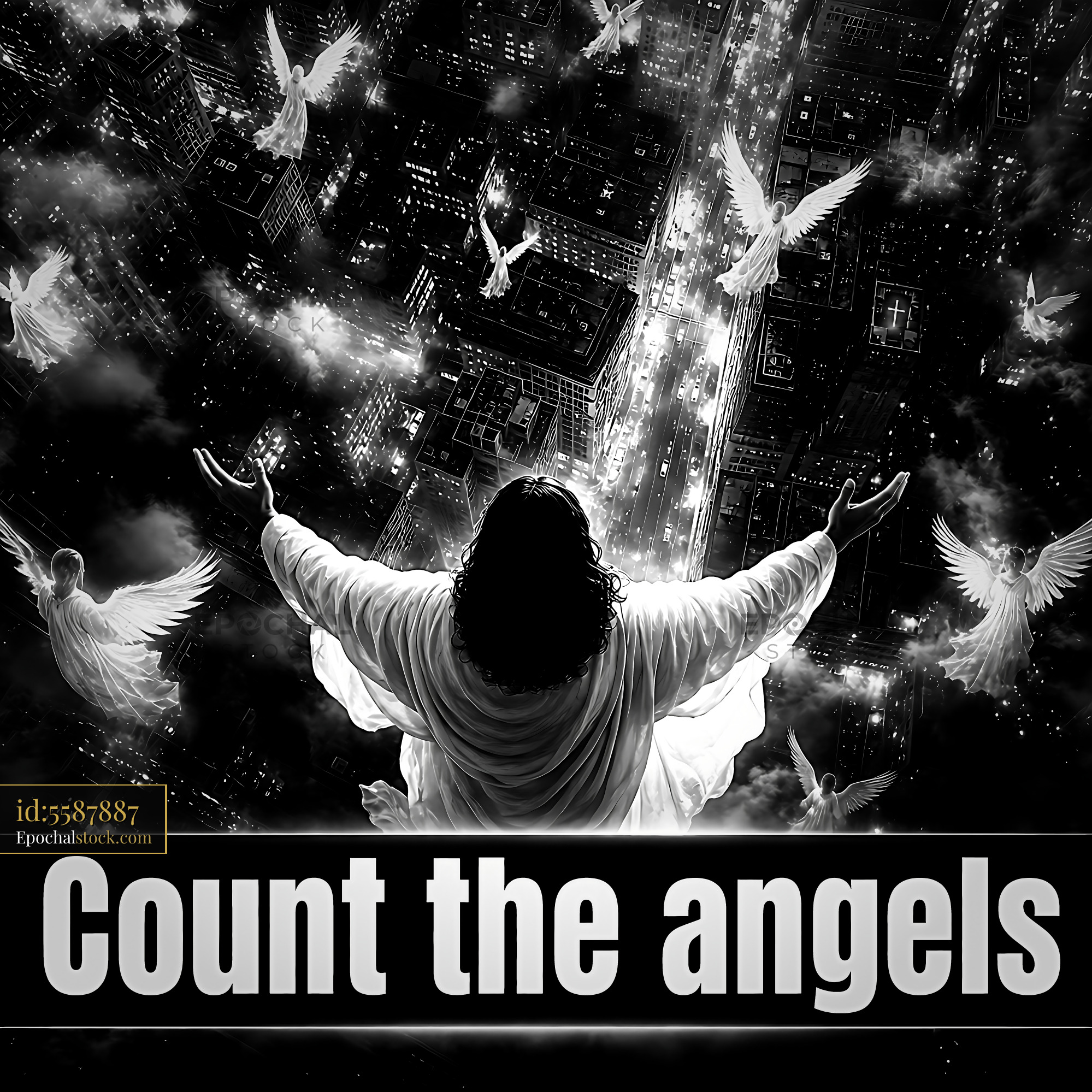 Watermarked full-resolution preview of Count the angels in a city skyline at night
