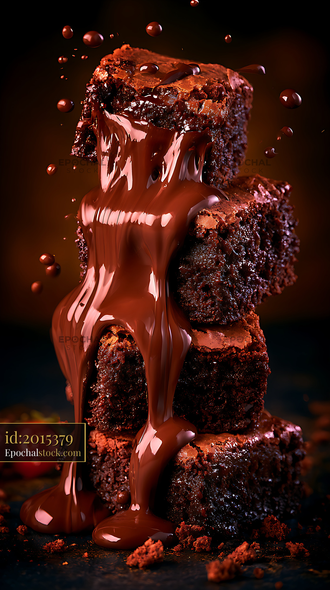 Watermarked full-resolution preview of Stacked brownies covered with flowing chocolate