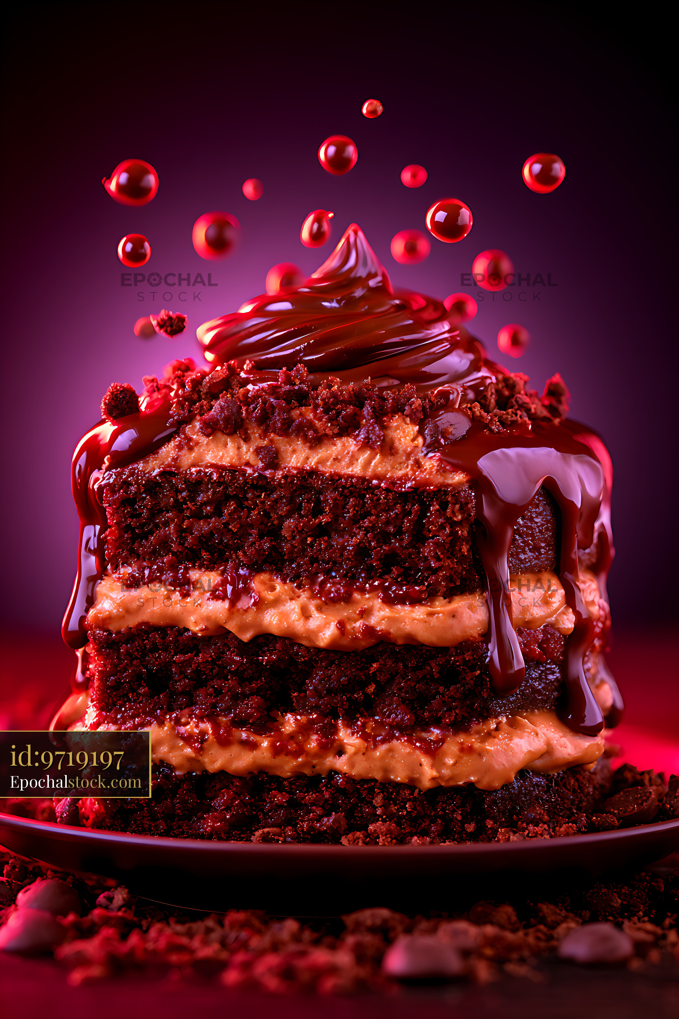 Watermarked full-resolution preview of Layered chocolate cake with glossy frosting
