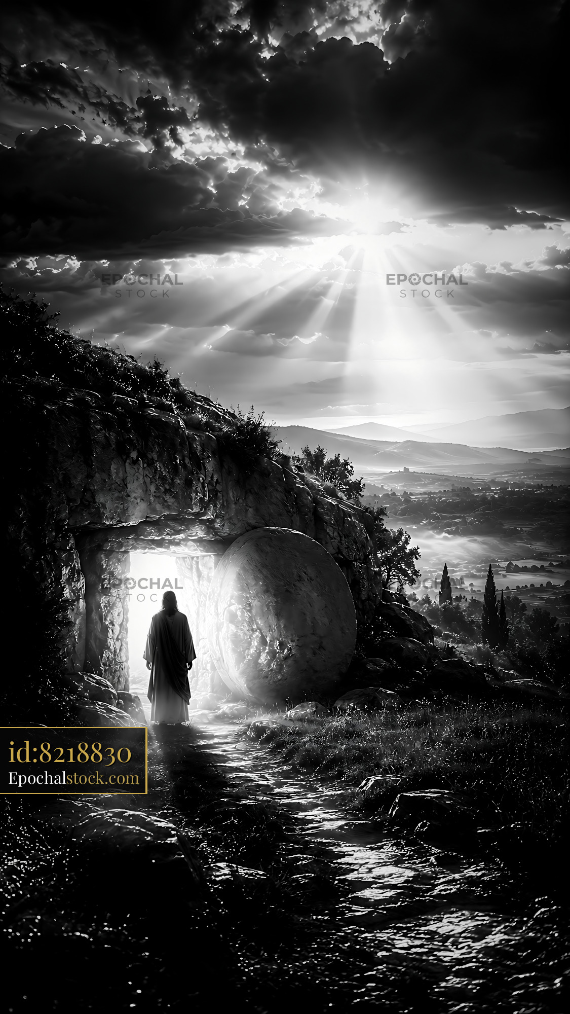 Watermarked full-resolution preview of Walking out of the tomb in a historic landscape