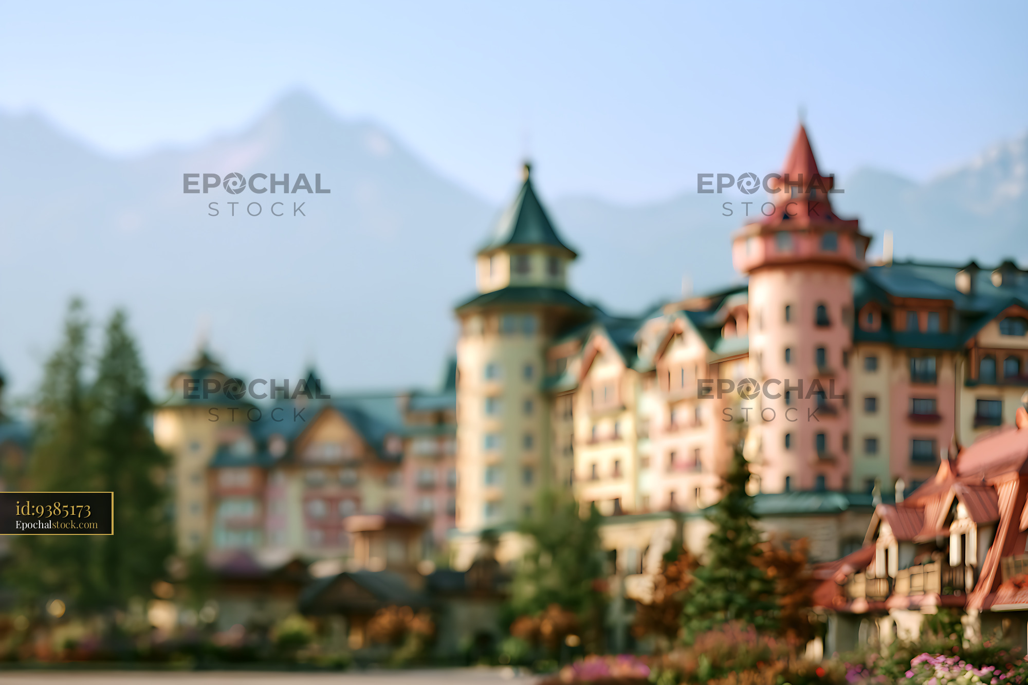 Watermarked full-resolution preview of Soft focus mountain resort architecture
