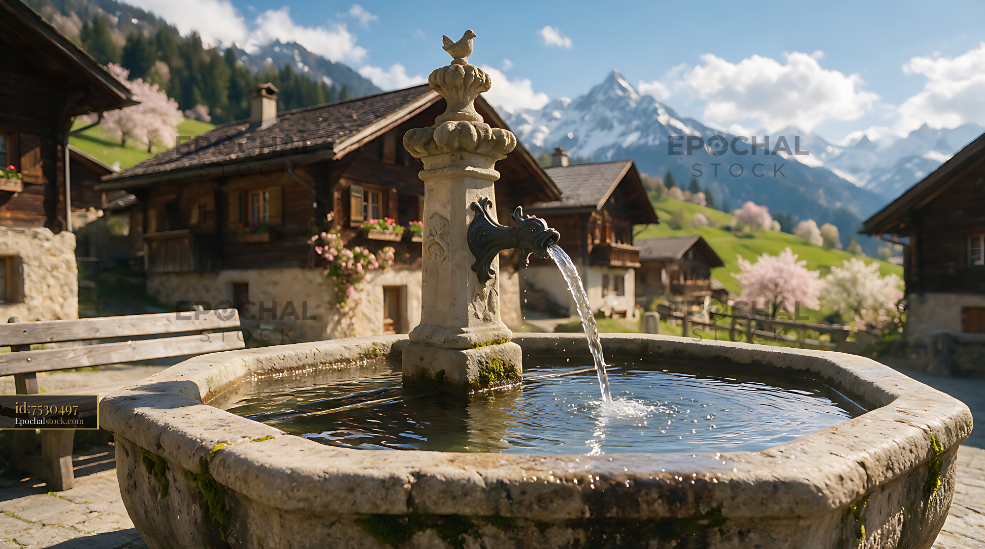 Watermarked full-resolution preview of Traditional Fountain in a Swiss Alpine Village