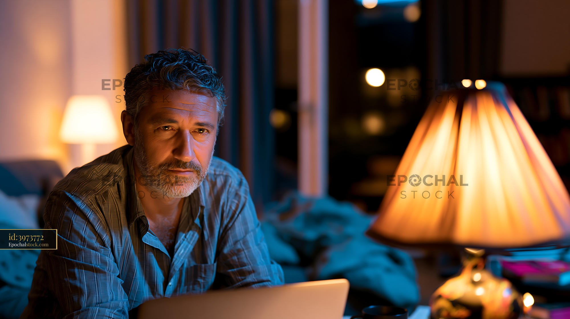 Man Using E-Government Portal at Home Late Evening - stock photo