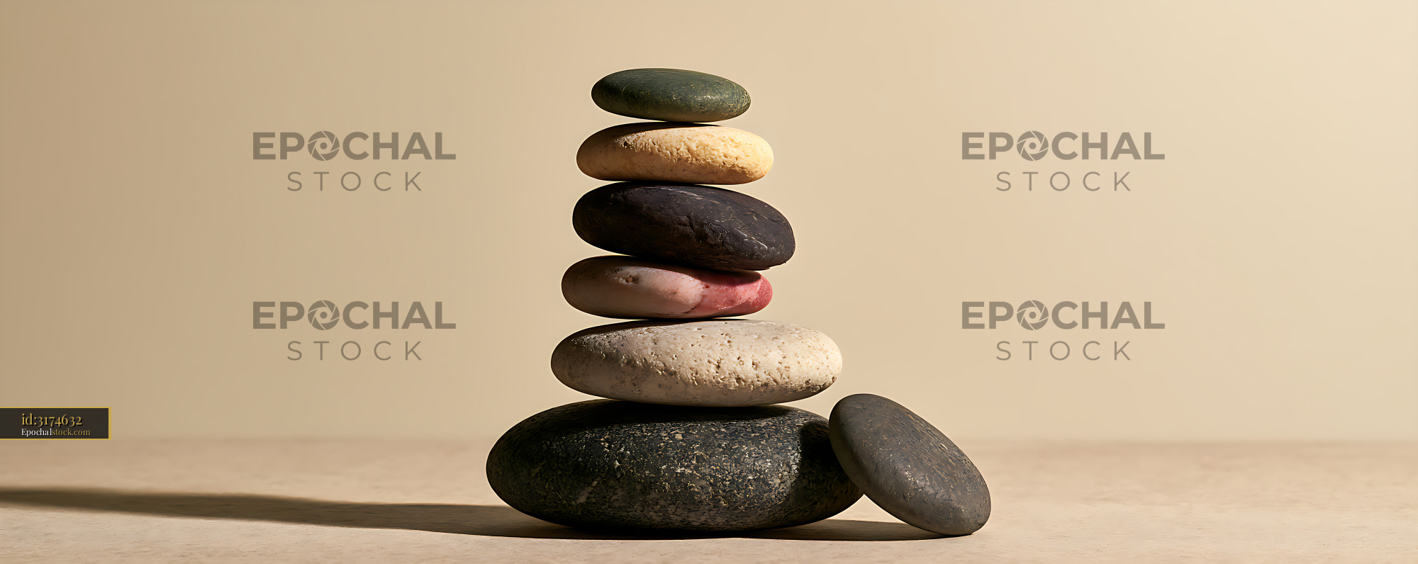 Watermarked full-resolution preview of Multicolored stones arranged in a balanced vertical stack