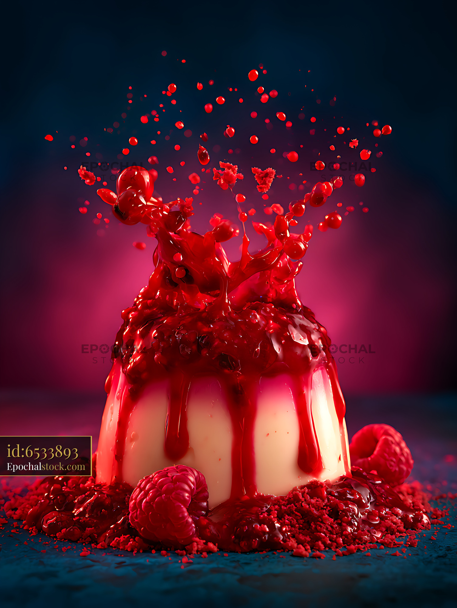 Watermarked full-resolution preview of Dramatic raspberry cake with red fruit splash