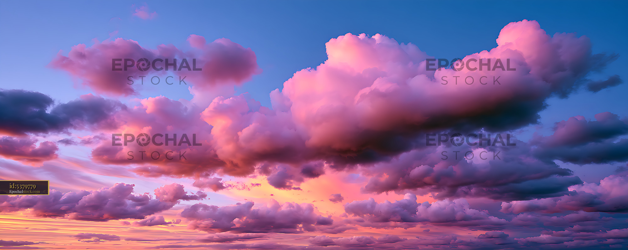 Watermarked full-resolution preview of Colorful sunset cloudscape with pink and purple clouds