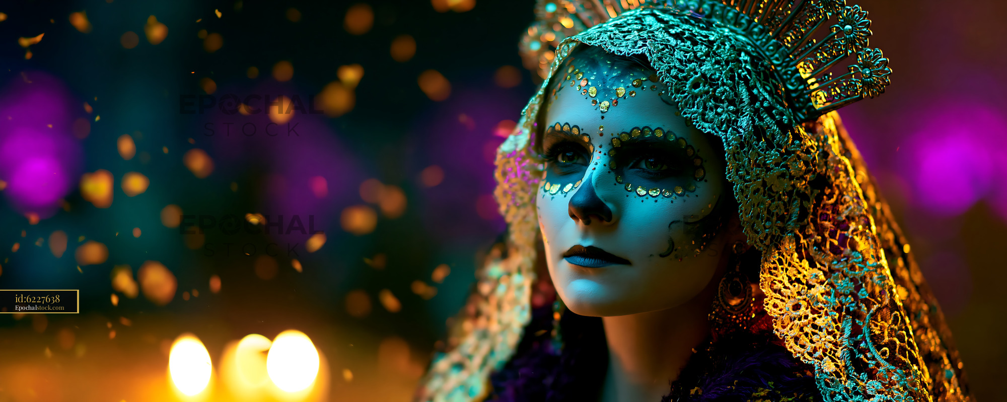 Watermarked full-resolution preview of Close-up portrait of woman in decorative costume