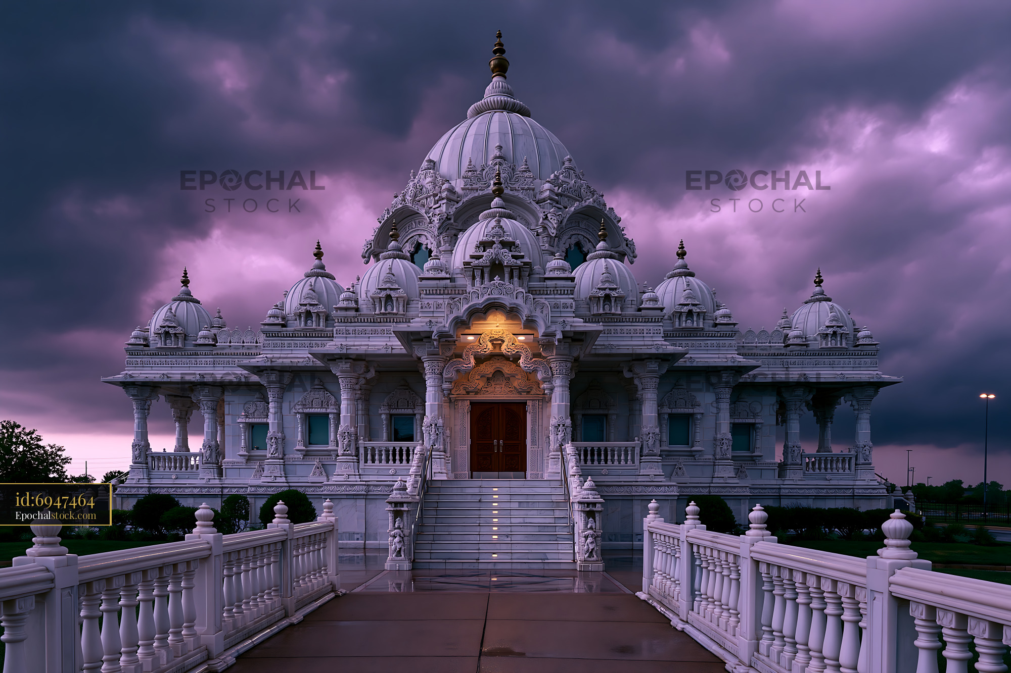 Watermarked full-resolution preview of Beautiful temple with intricate architecture under a cloudy sky