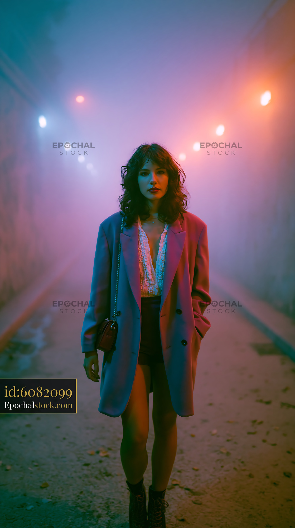 Watermarked full-resolution preview of Contemporary portrait of woman in colorful atmospheric lighting